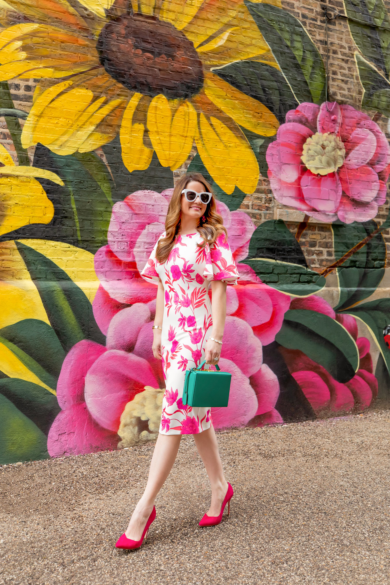 Pink Floral Flutter Sleeve Sheath Dress by Eliza J - Style Charade