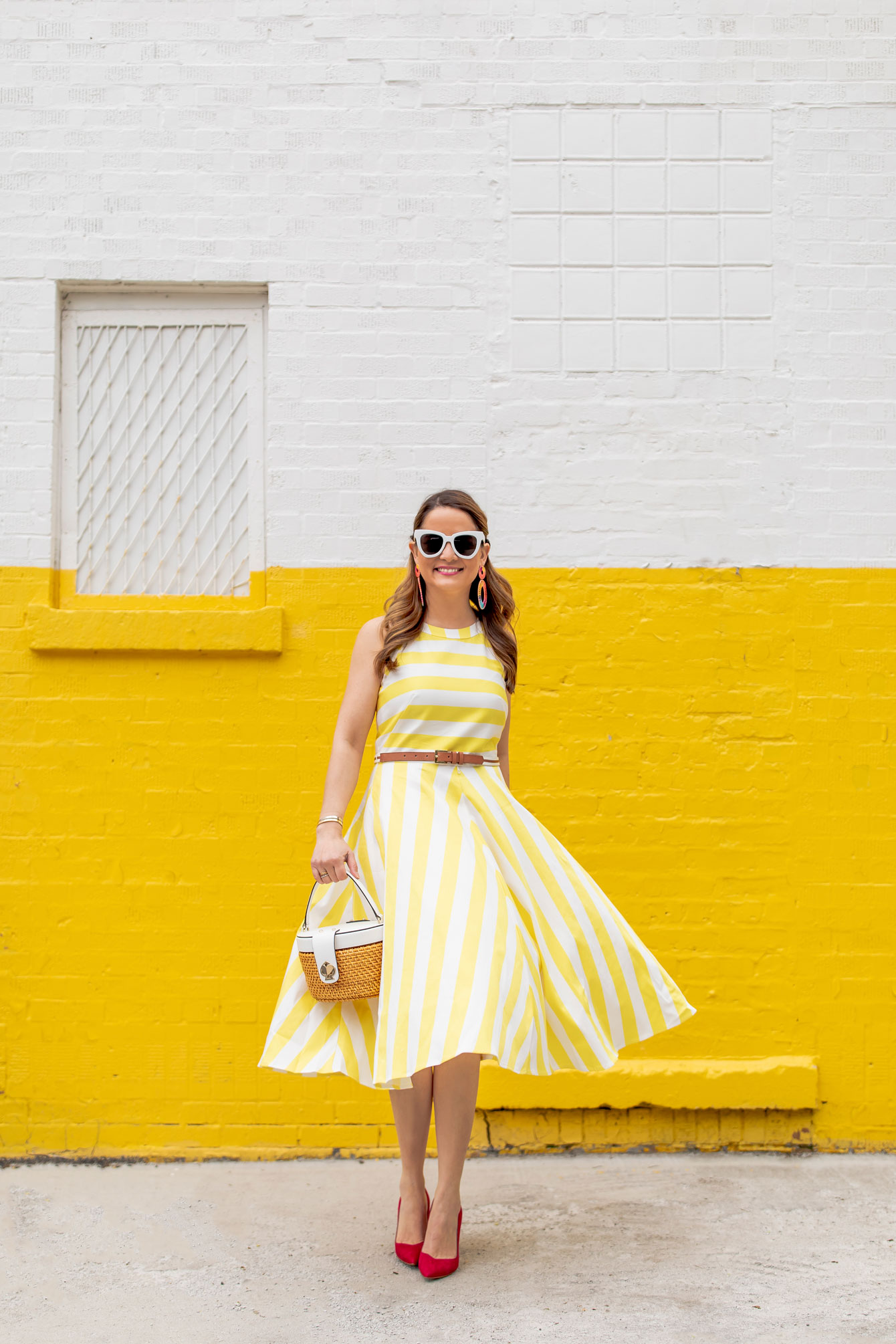 Yellow White Stripe Fit Flare Dress