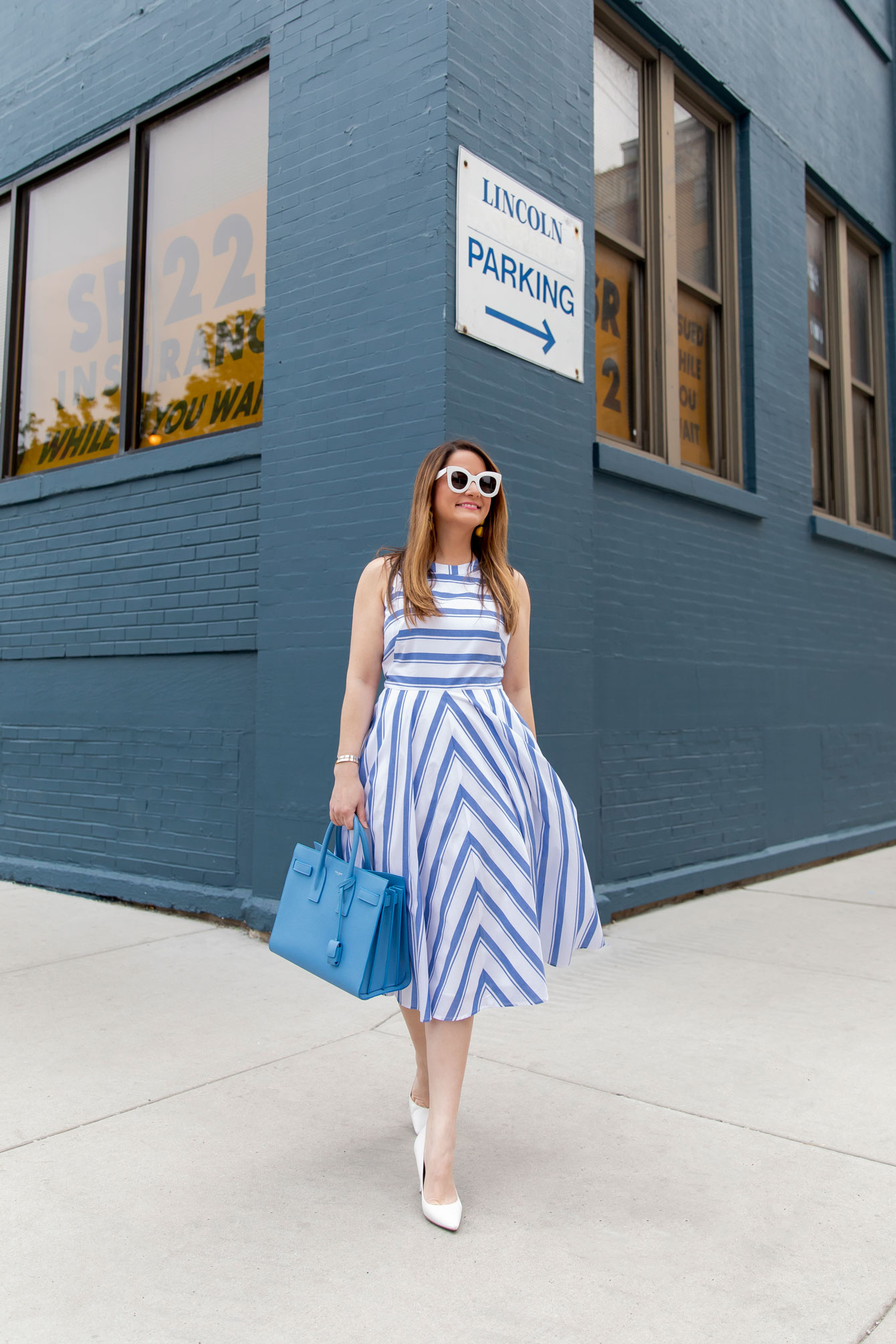 Eliza J Blue Stripe Halter Flare Dress