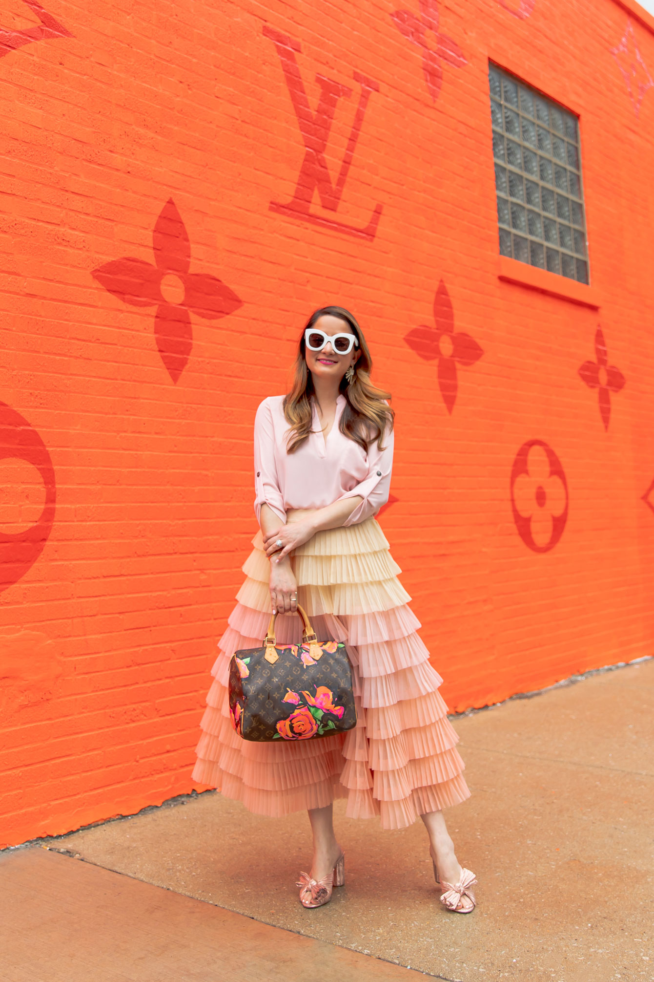 Ombre Tulle Ruffle Midi Skirt