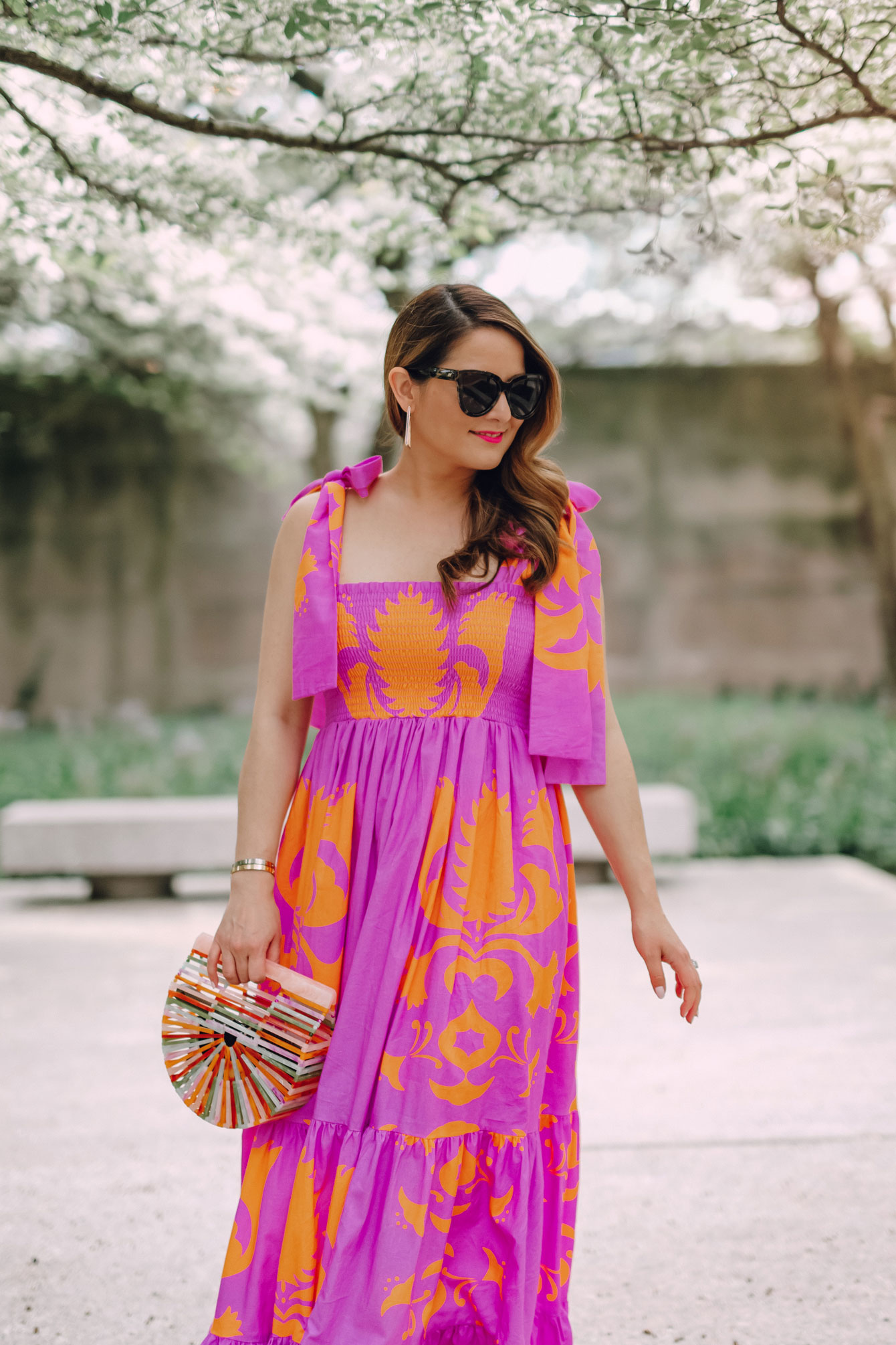 Orange Purple Tie Shoulder Maxi Dress