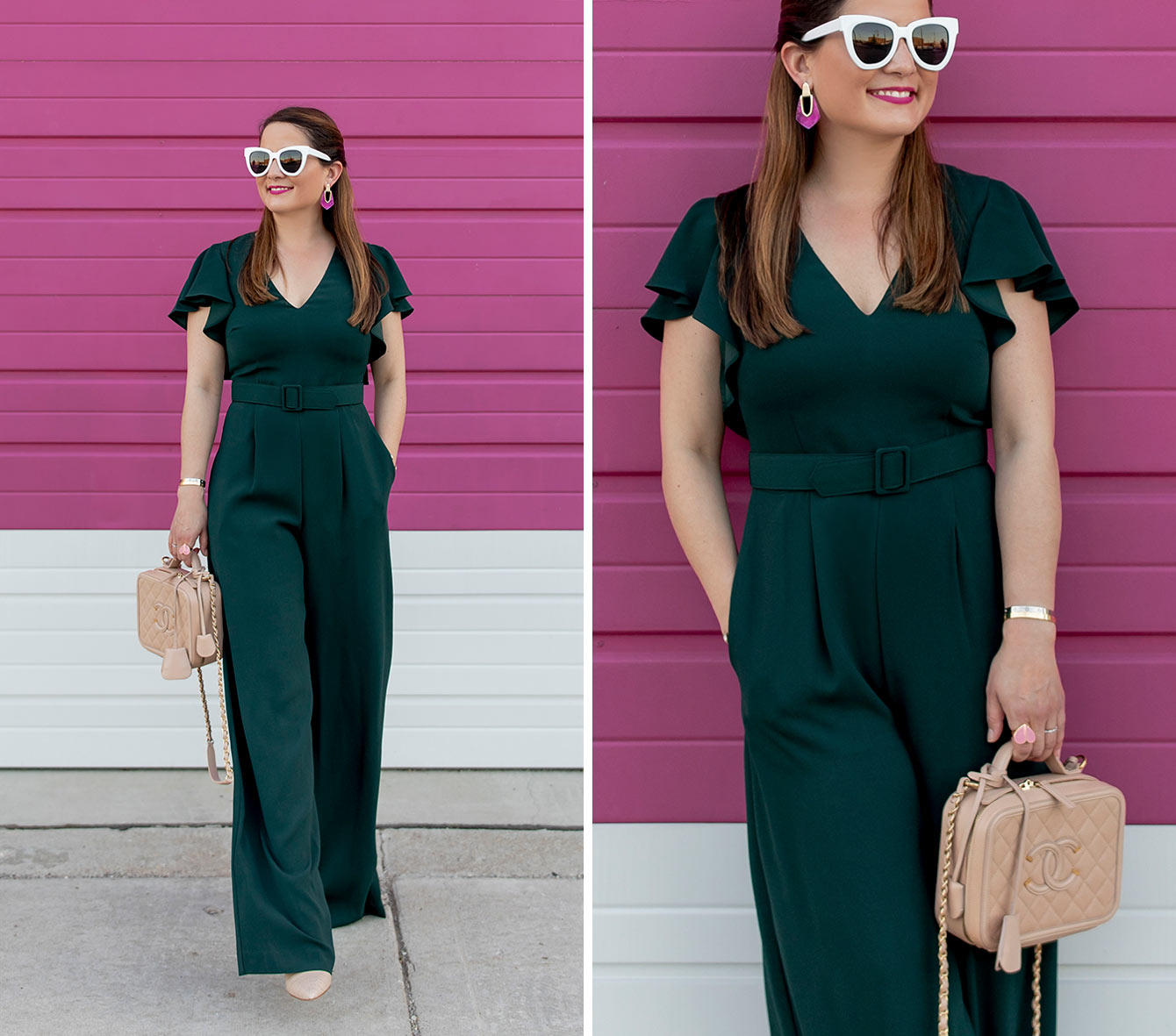 Green Flutter Sleeve Jumpsuit