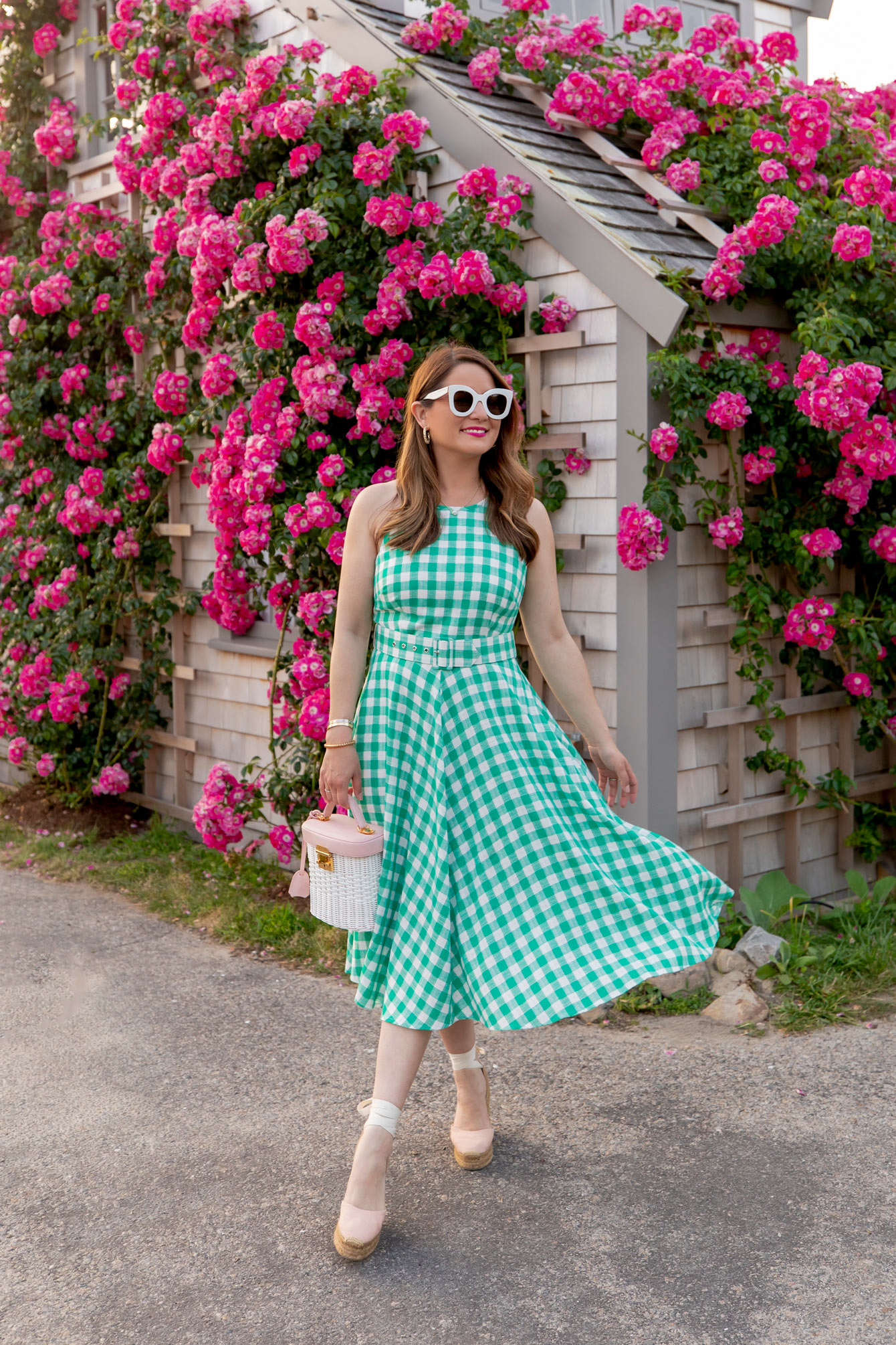 Green Gingham Fit and Flare Dress