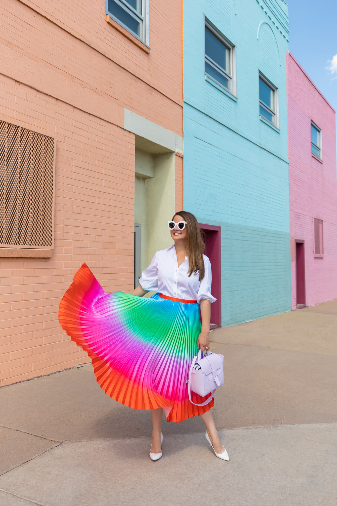 Ombre Rainbow Pleated Skirt