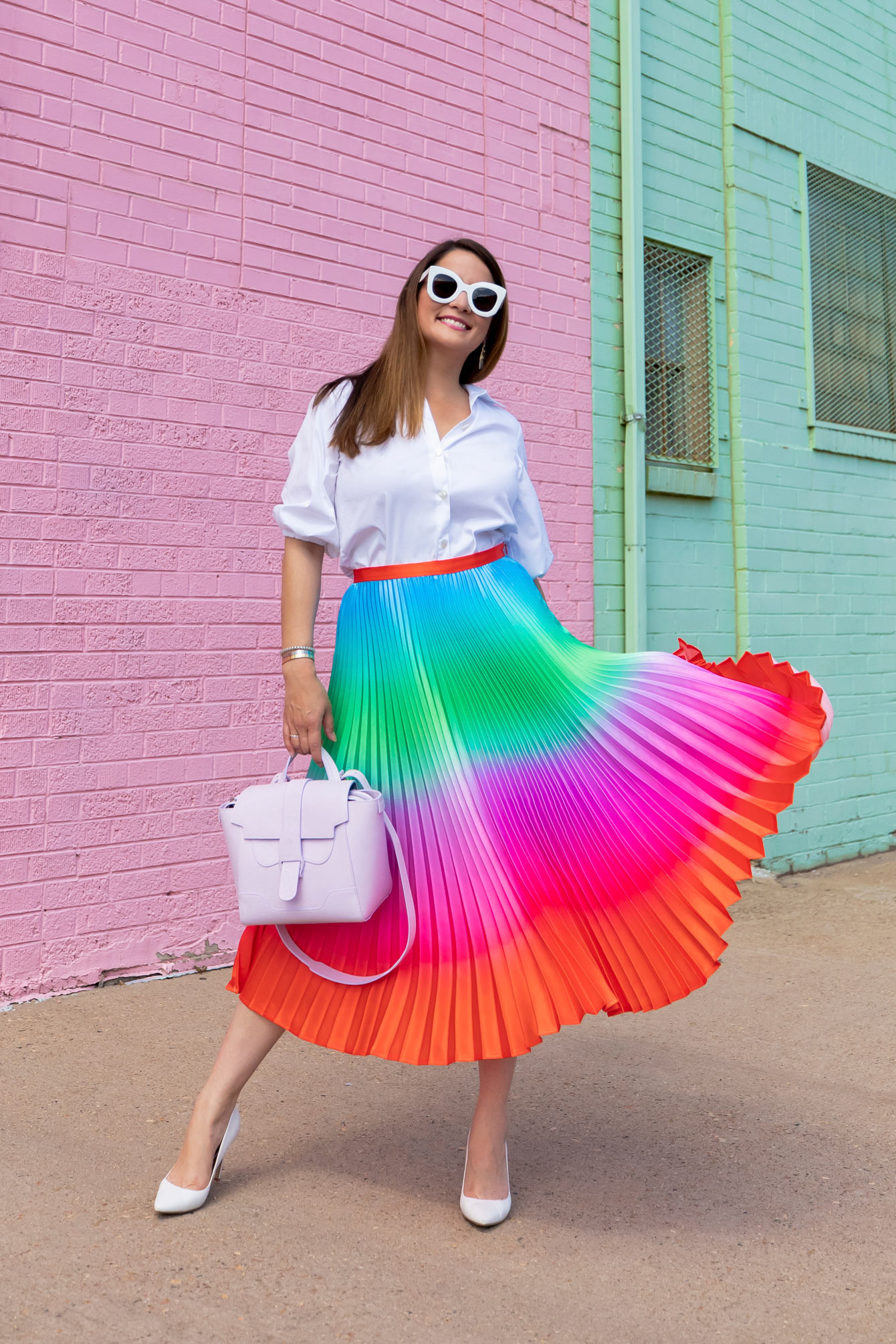 Rainbow Pleated Midi Skirt