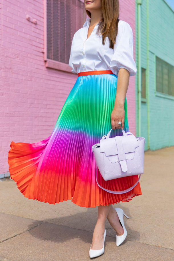 Ombré Rainbow Pleated Skirt Delfi Collective - Style Charade