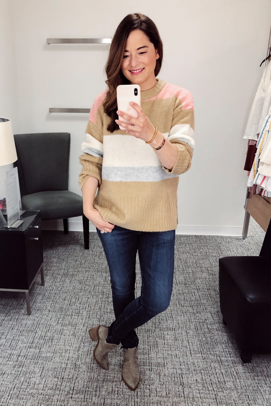 TOPSHOP Pink Tan Stripe Sweater