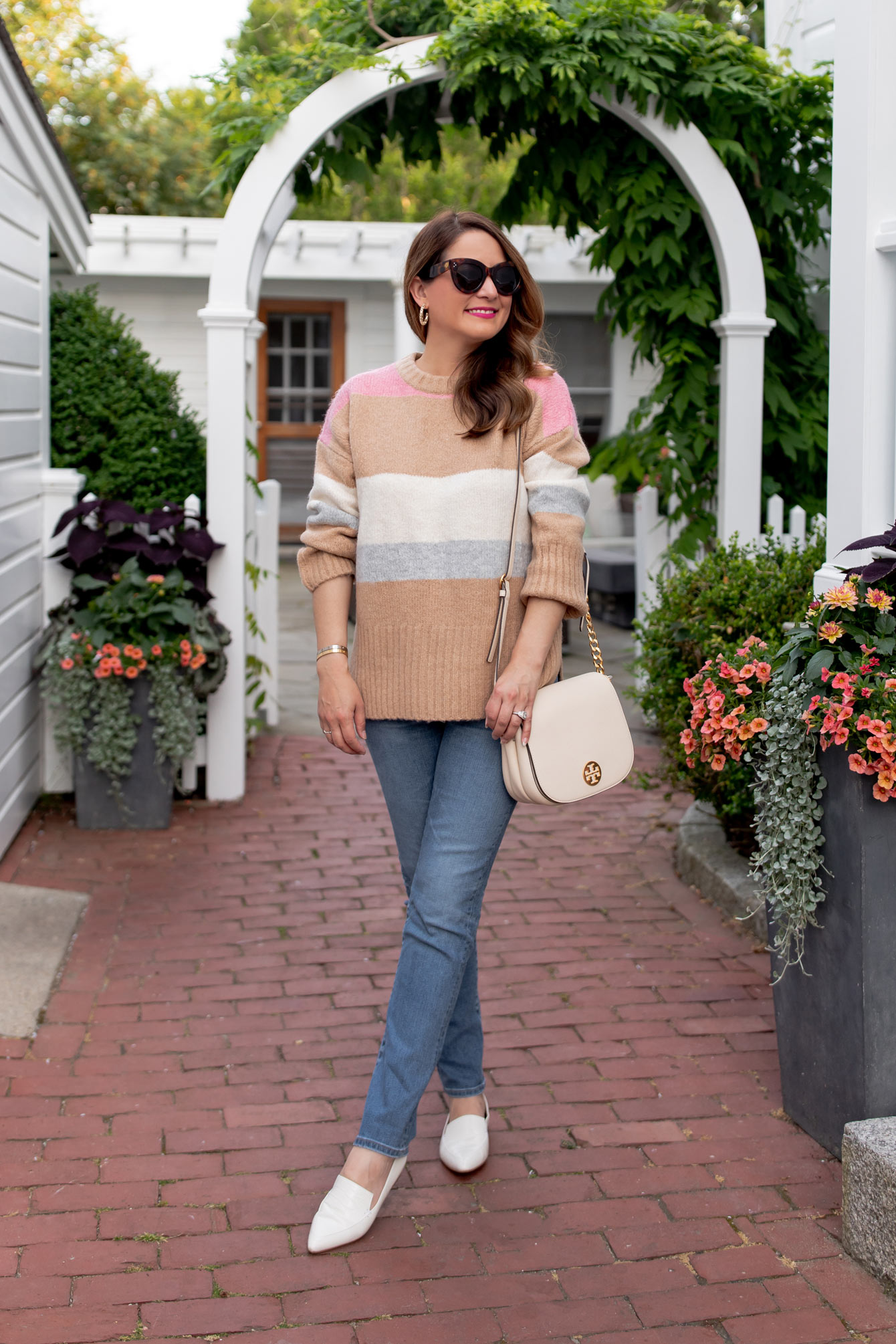 TOPSHOP Tan Pink Stripe Sweater