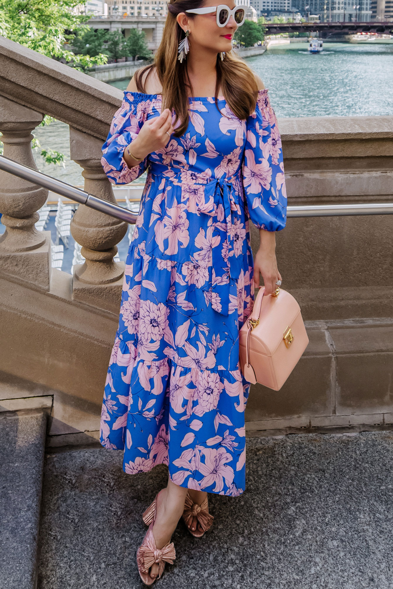 Eliza J Blue Pink Floral Dress