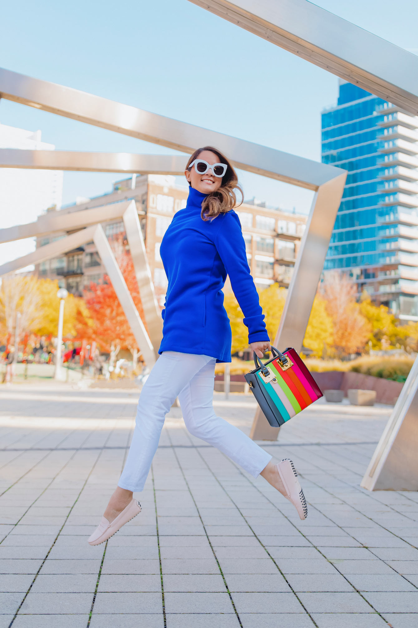 Jennifer lake Blue Turtleneck Jumping