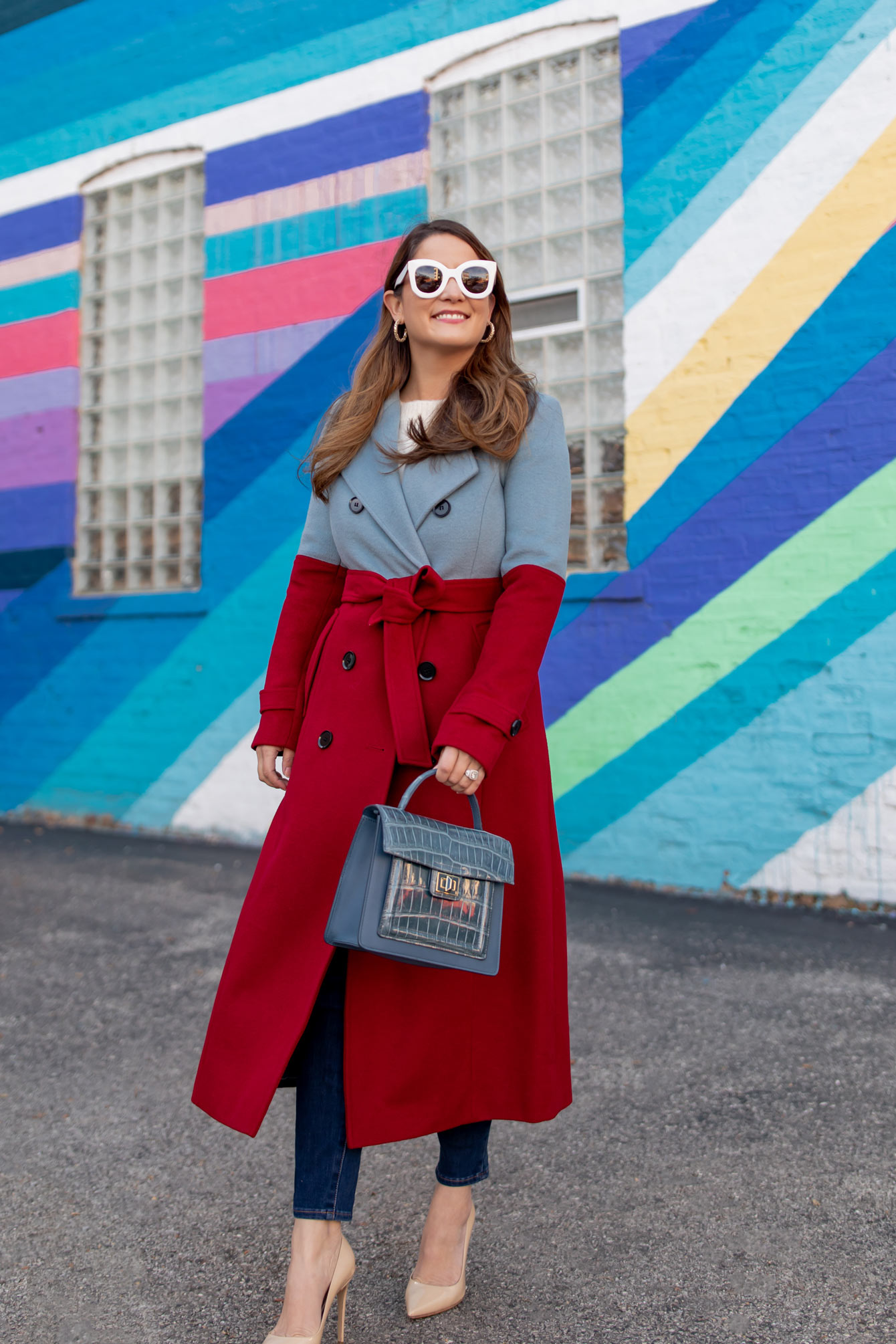 Blue Red Colorblock Coat