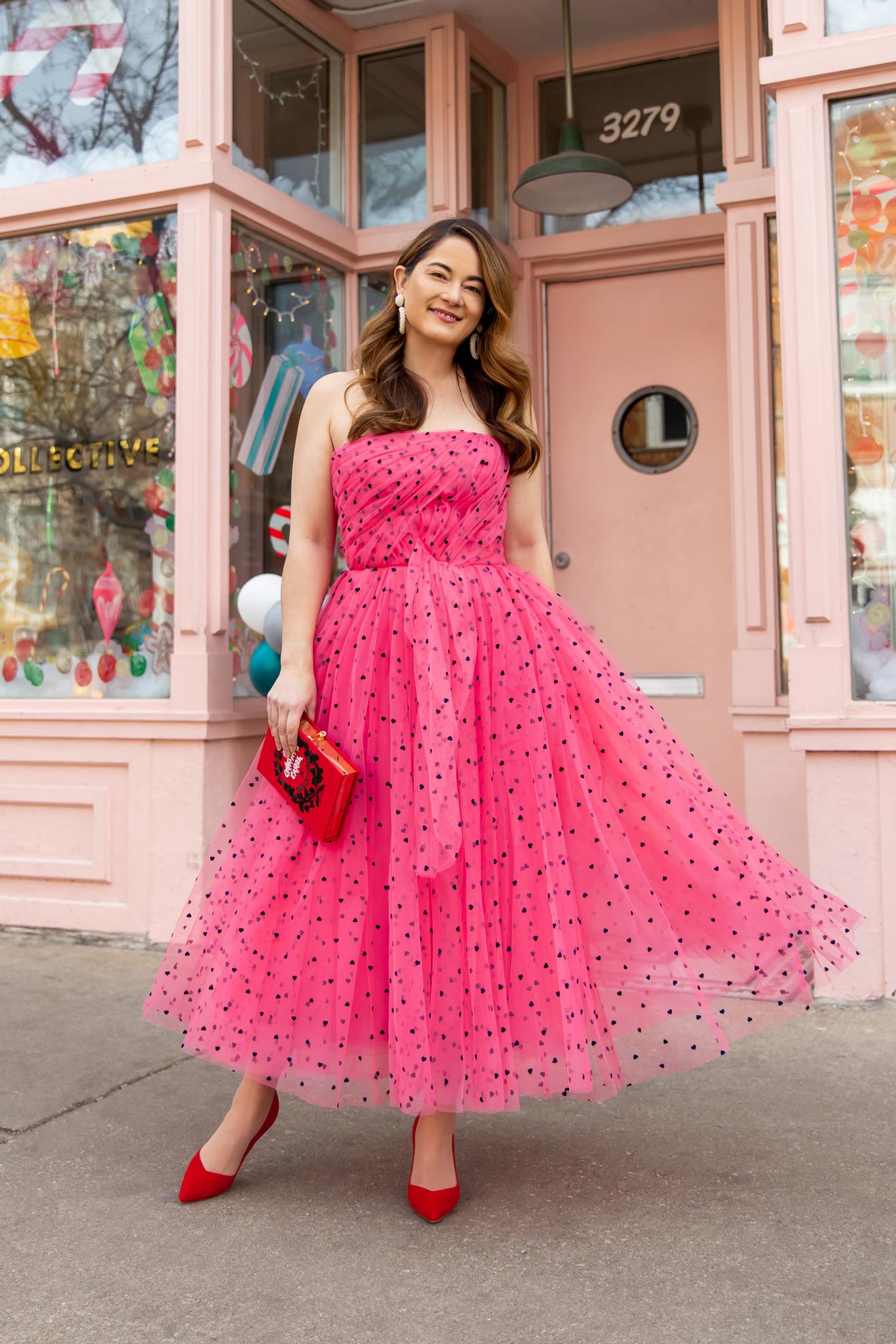 Carolina Herrera Heart Polka Dot Pink Dress