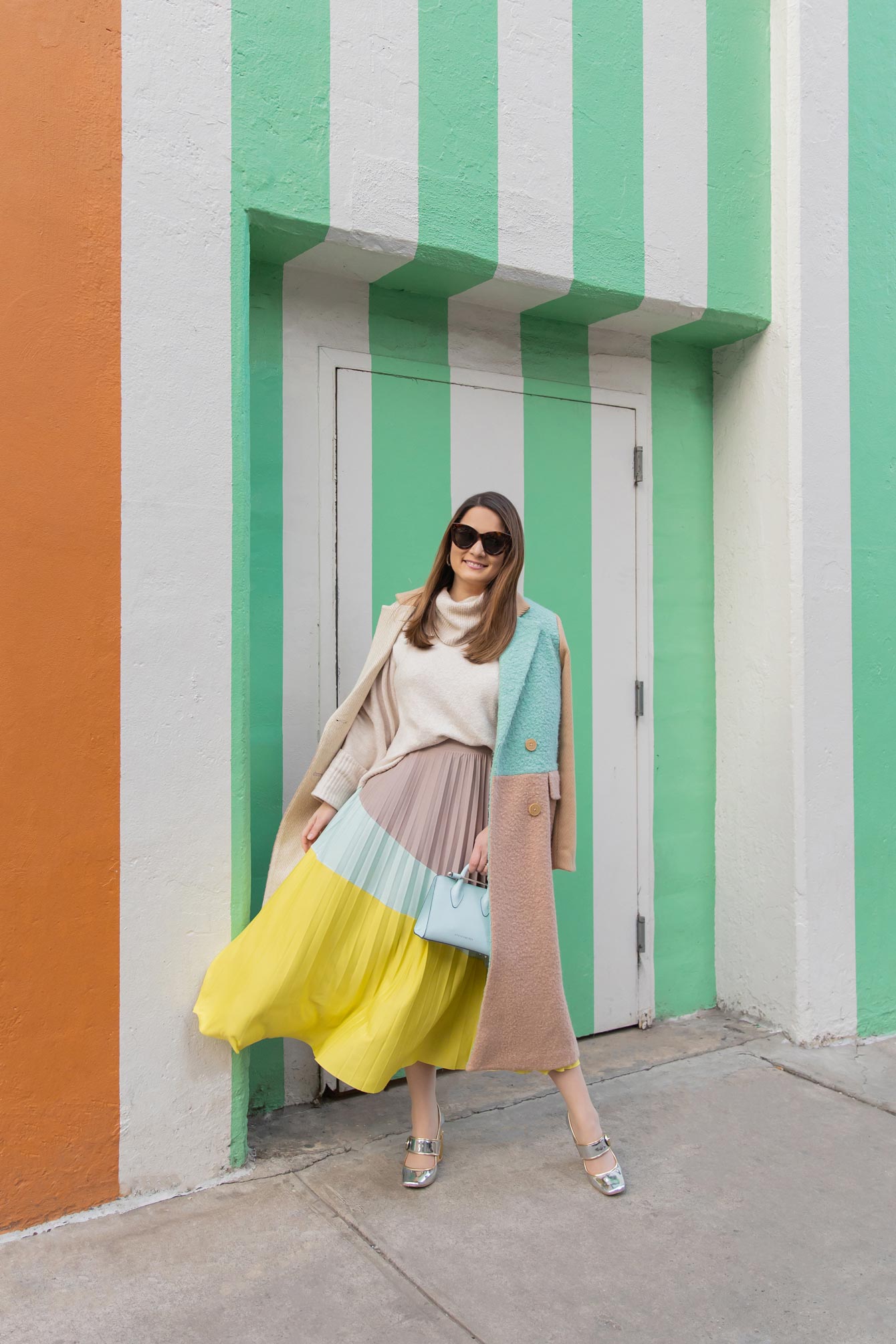 ASOS Color Block Pleated Skirt