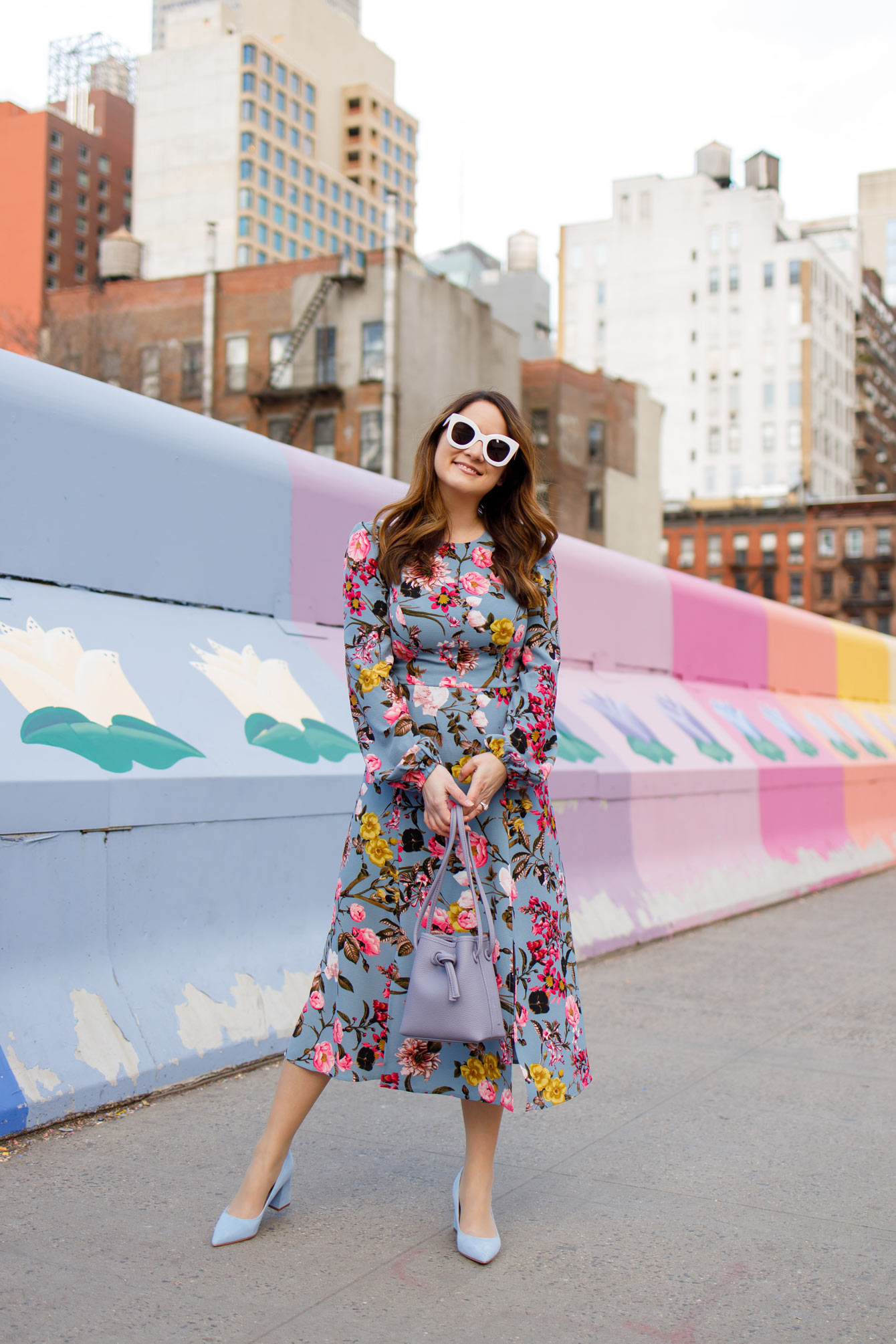 Blue Floral Midi Dress