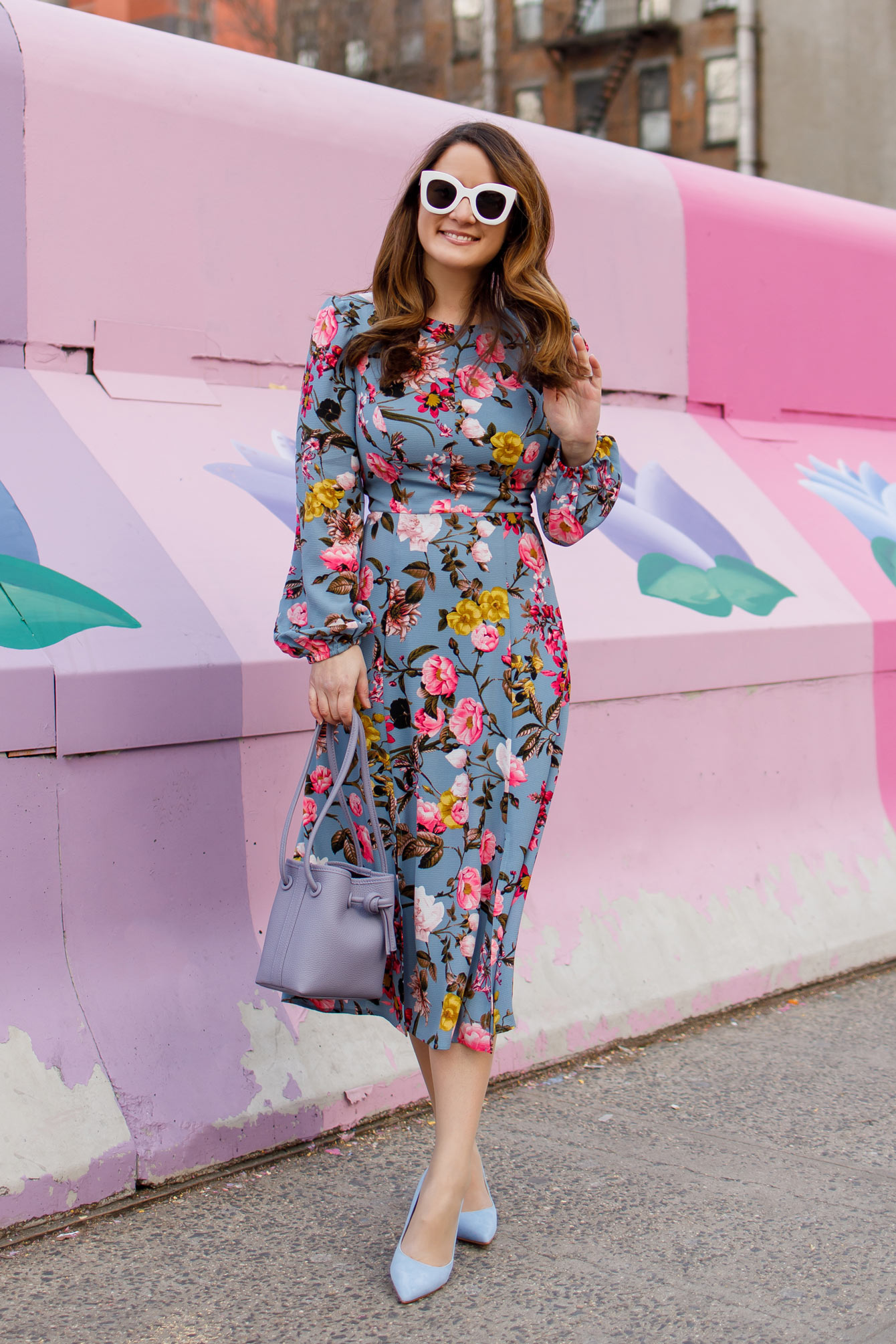 Eliza J Blue Floral Print Midi Dress