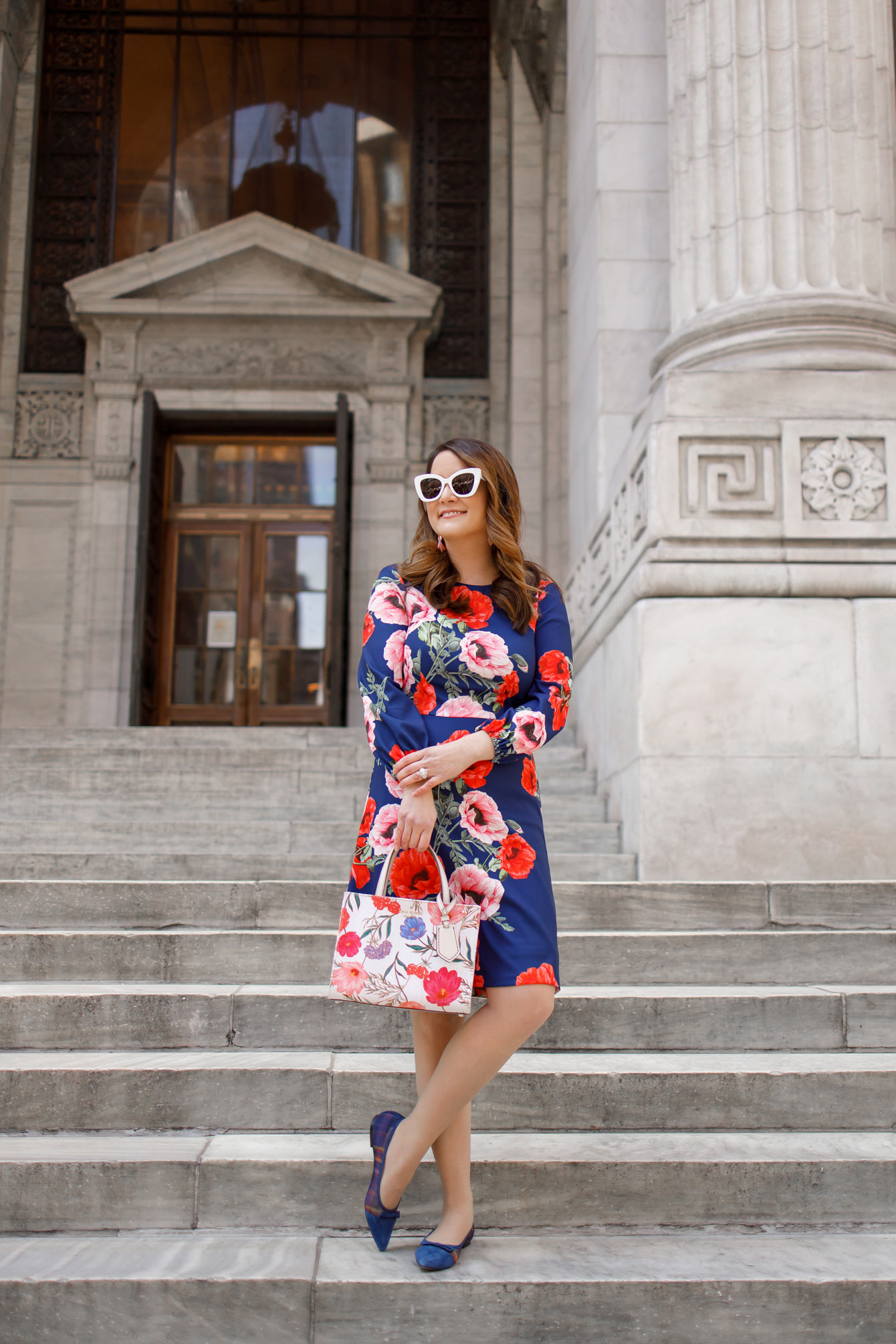 Eliza J Floral Blouson Sleeve Dress