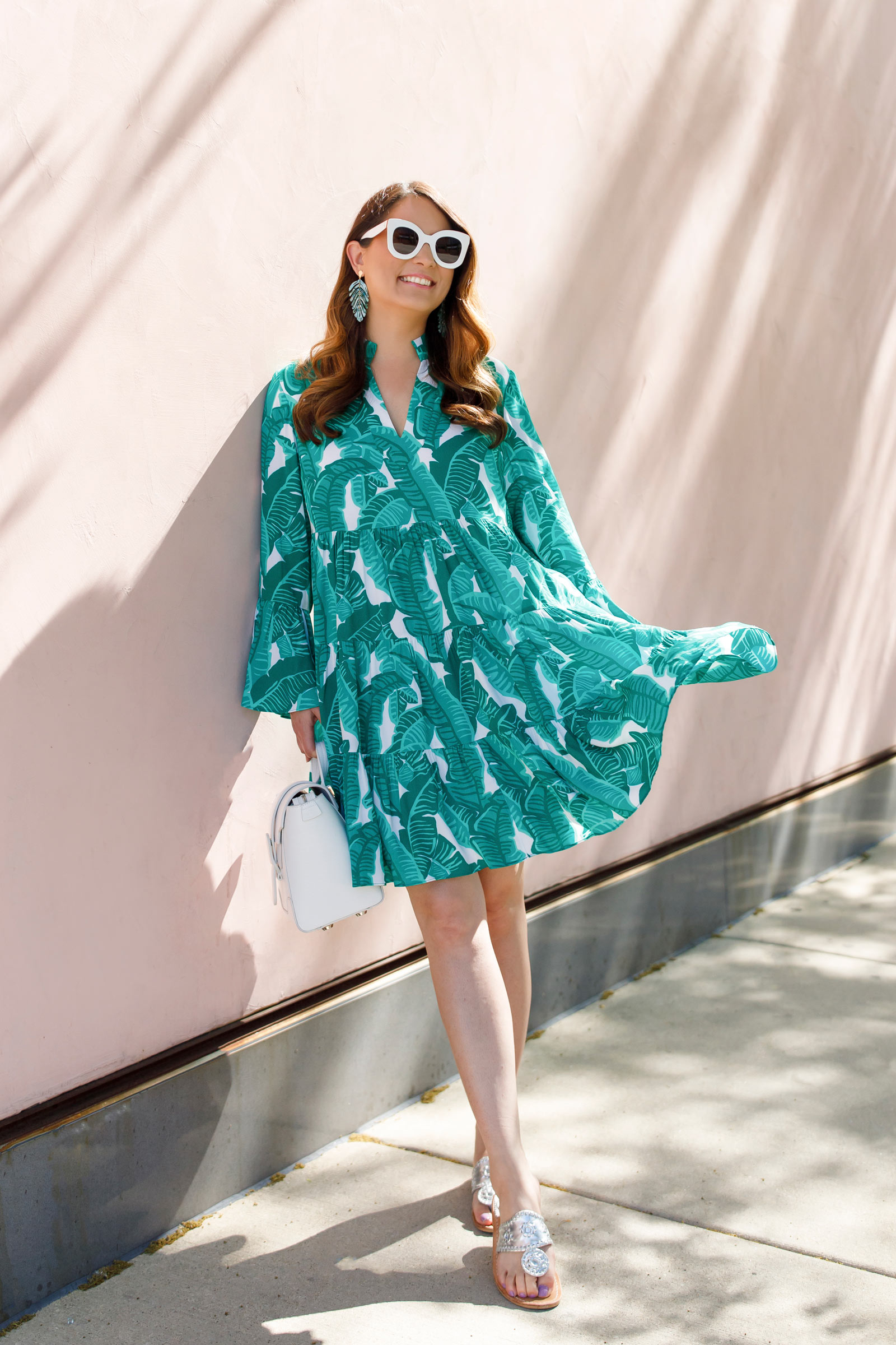 Jennifer Lake Leaf Print Flare Dress