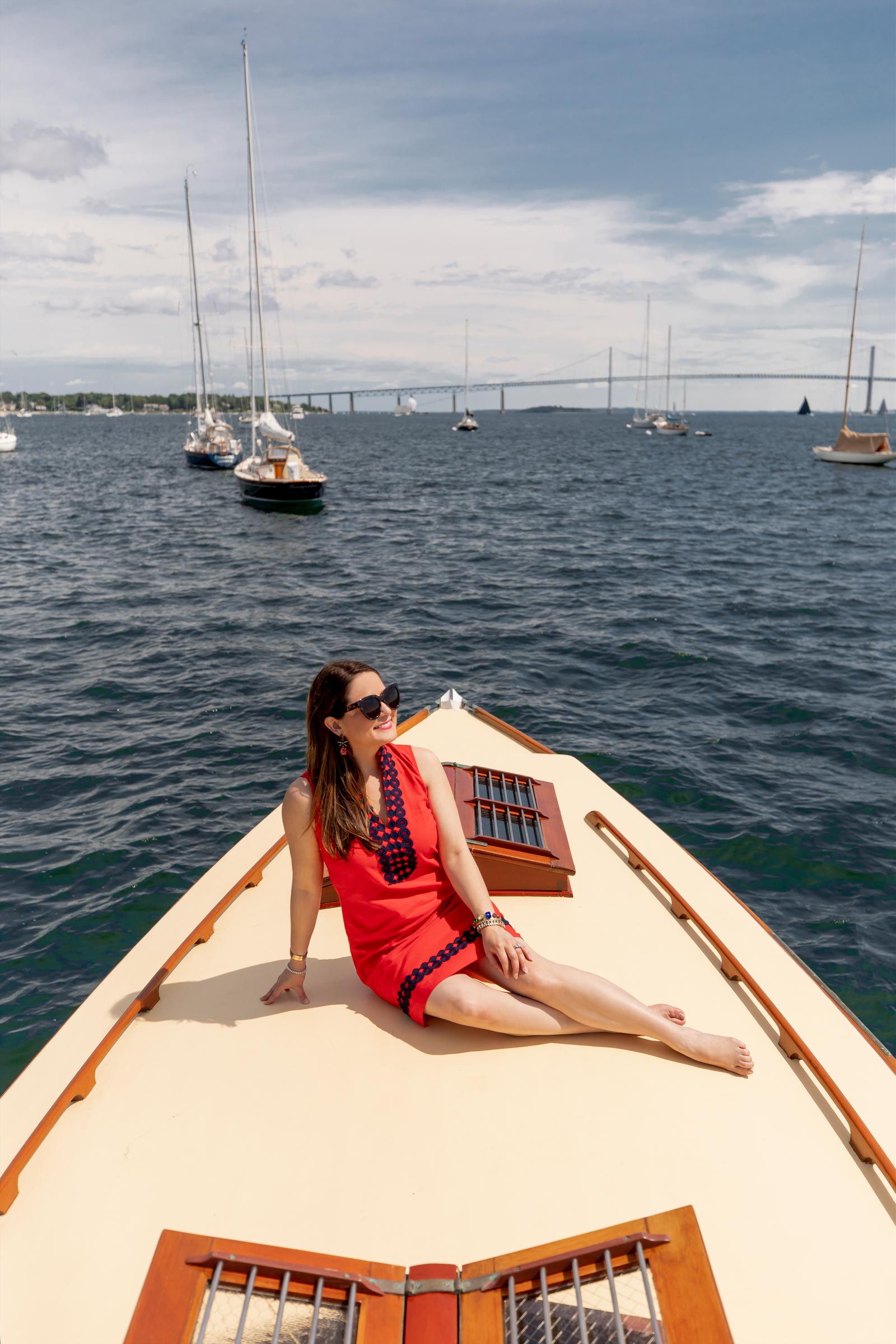Jennifer Lake Sail to Sable Red Navy Tunic Dress