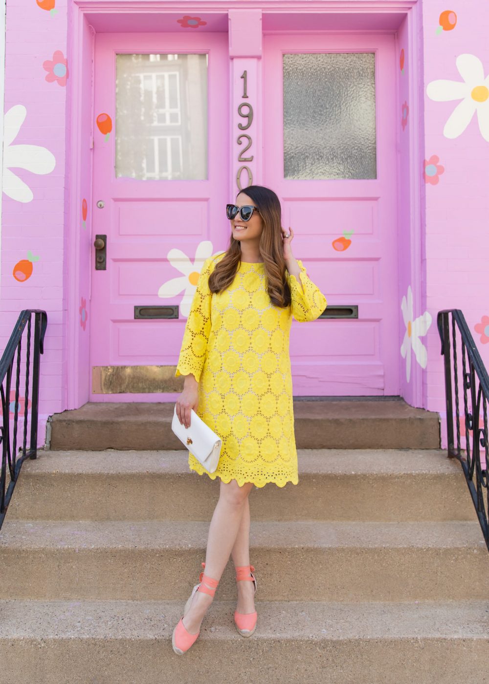 Lilly Pulitzer yellow Floral Scallop Eyelet Dress