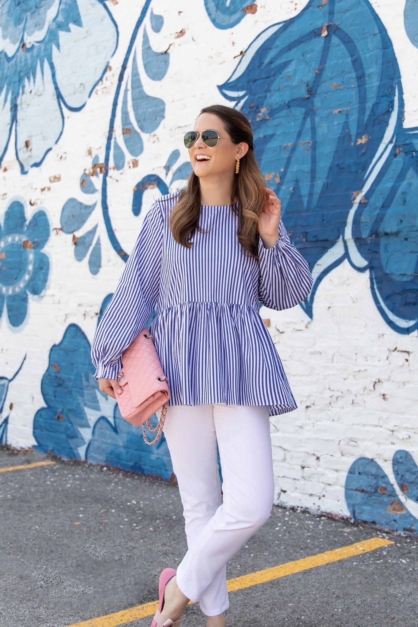 Navy White Stripe Peplum Top