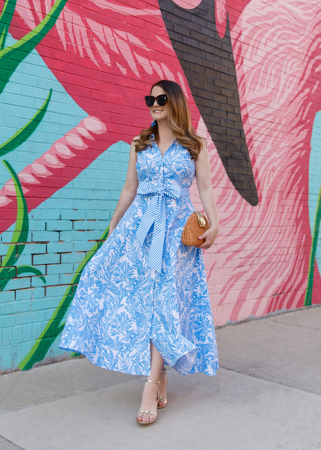 Jennifer Lake Lilly Pulitzer Blue Printed Shirtdress