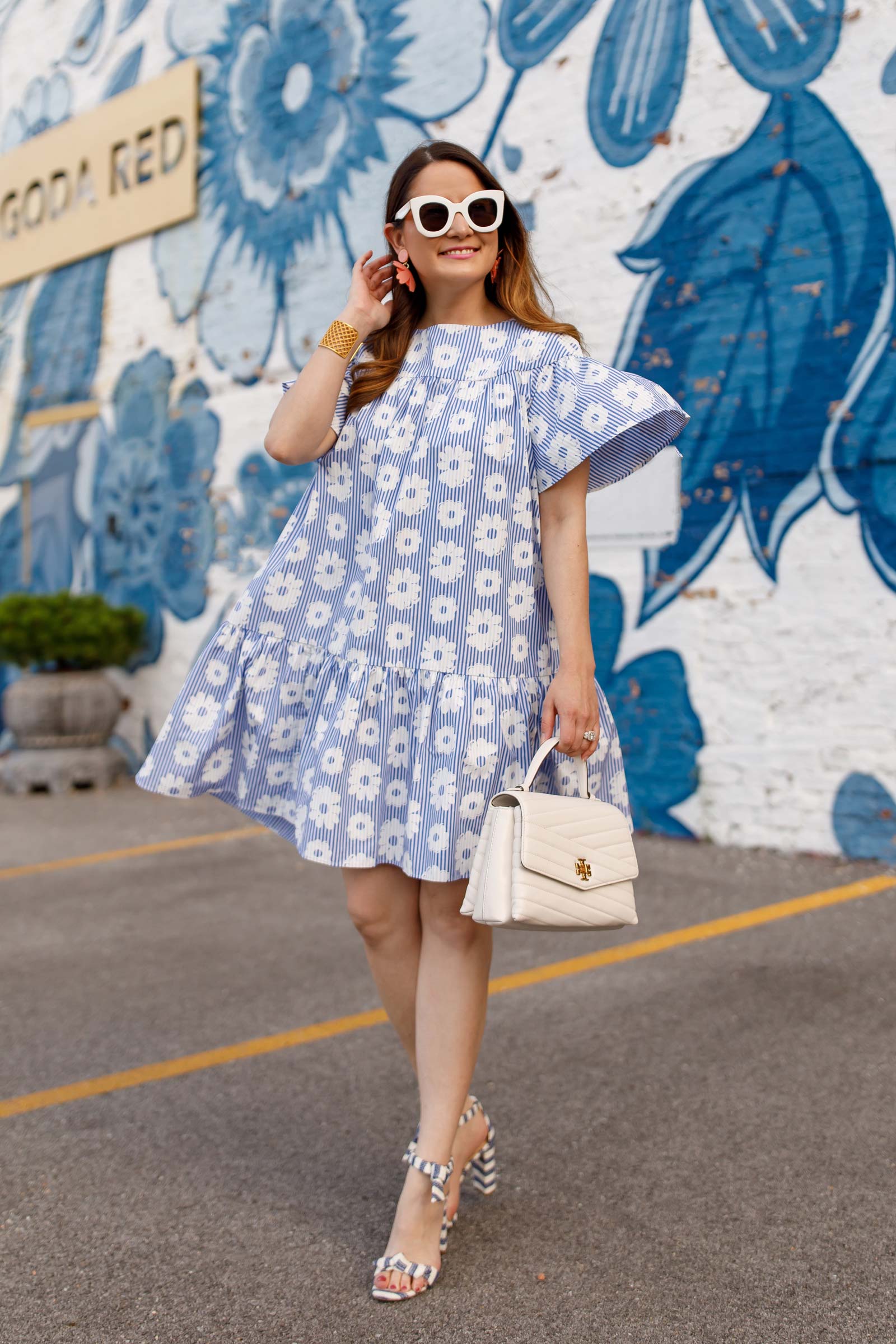 WHIT Blue Stripe Floral Dress
