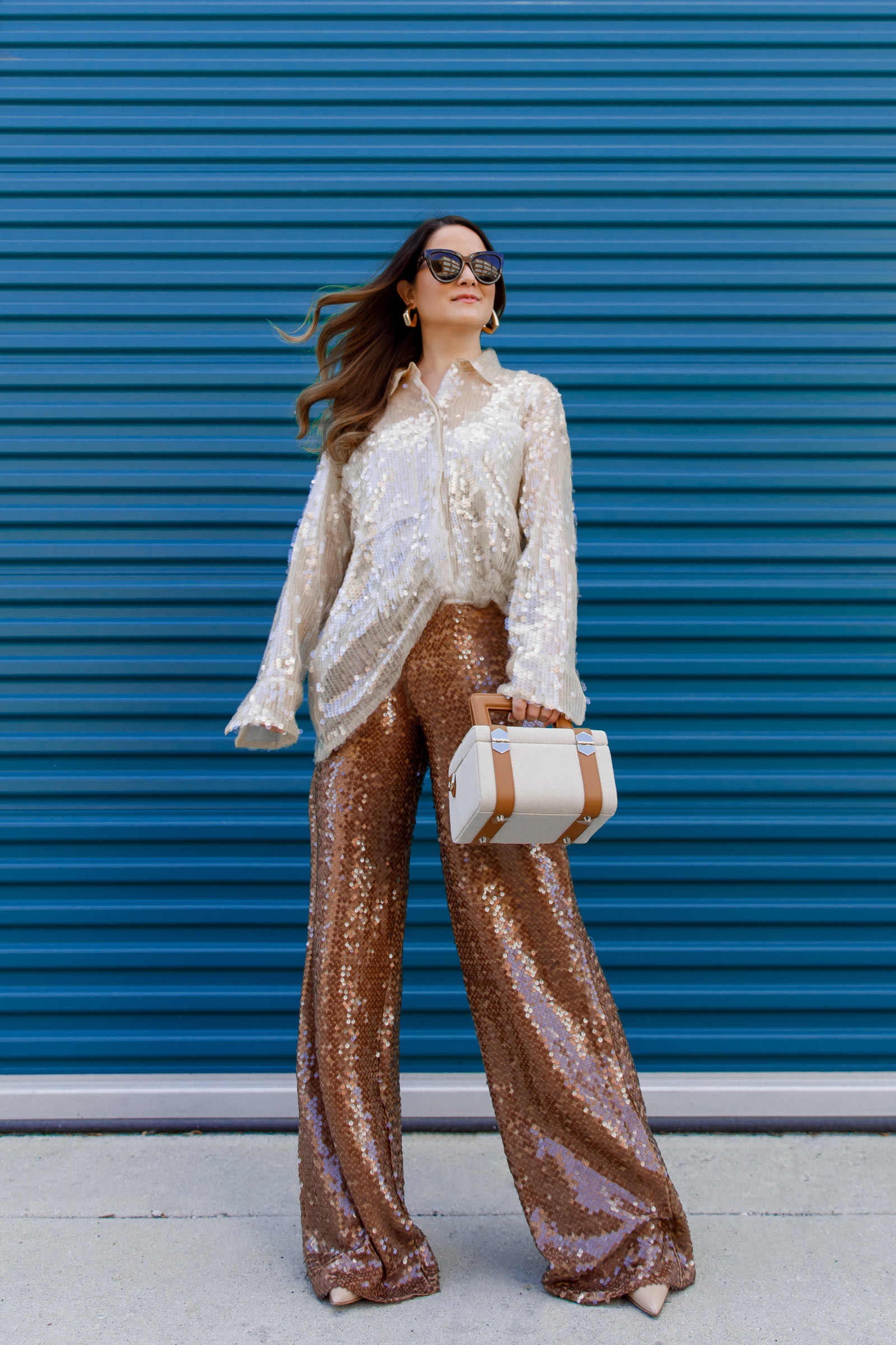 zara sequin blouse pants