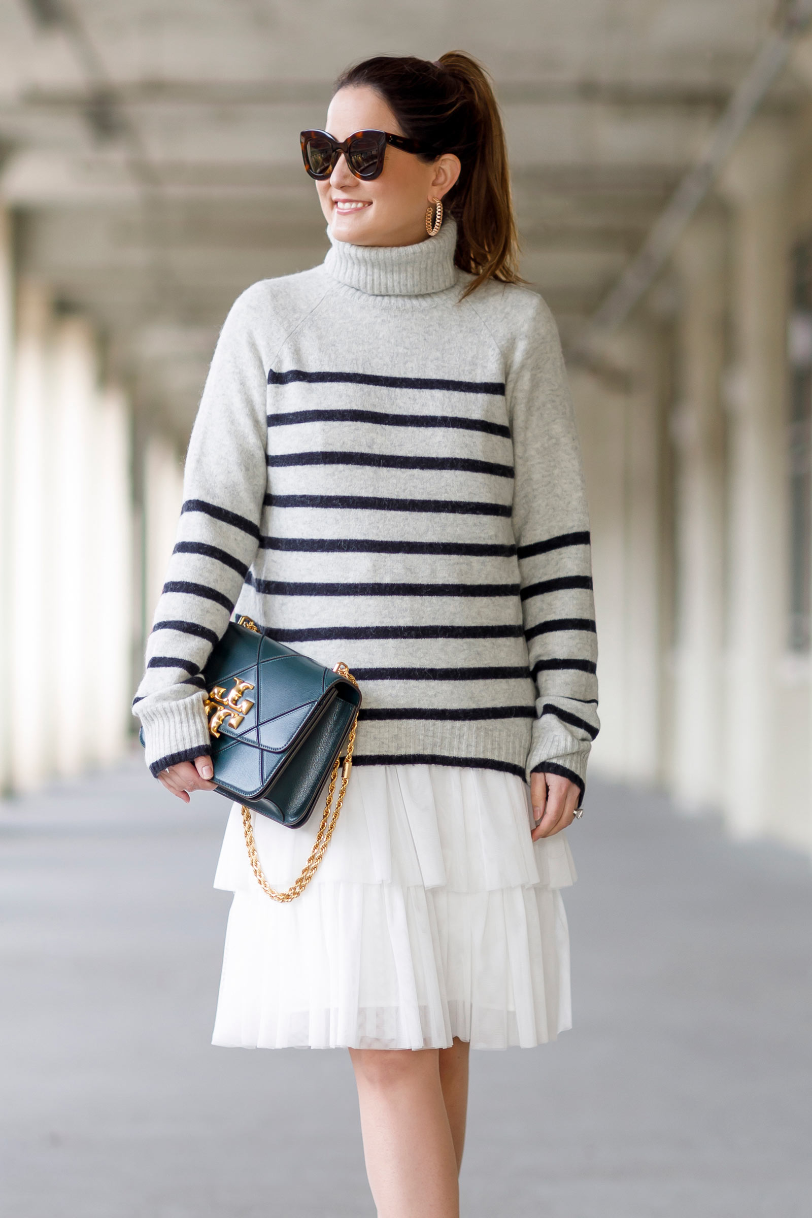 Jennifer Lake Navy Stripe Turtleneck