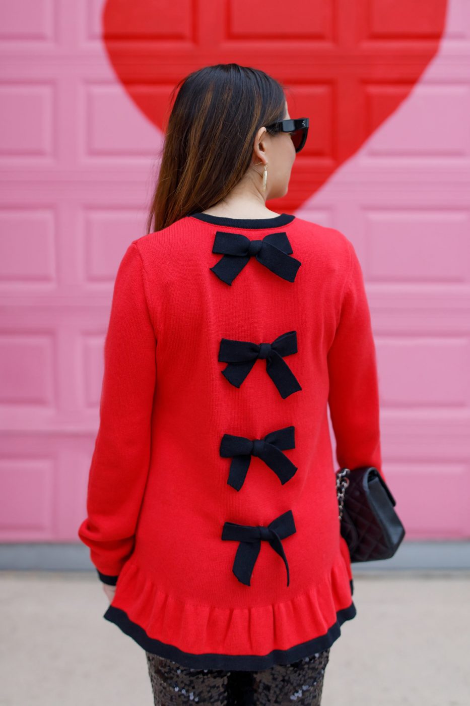 Red Black Bow Back Sweater