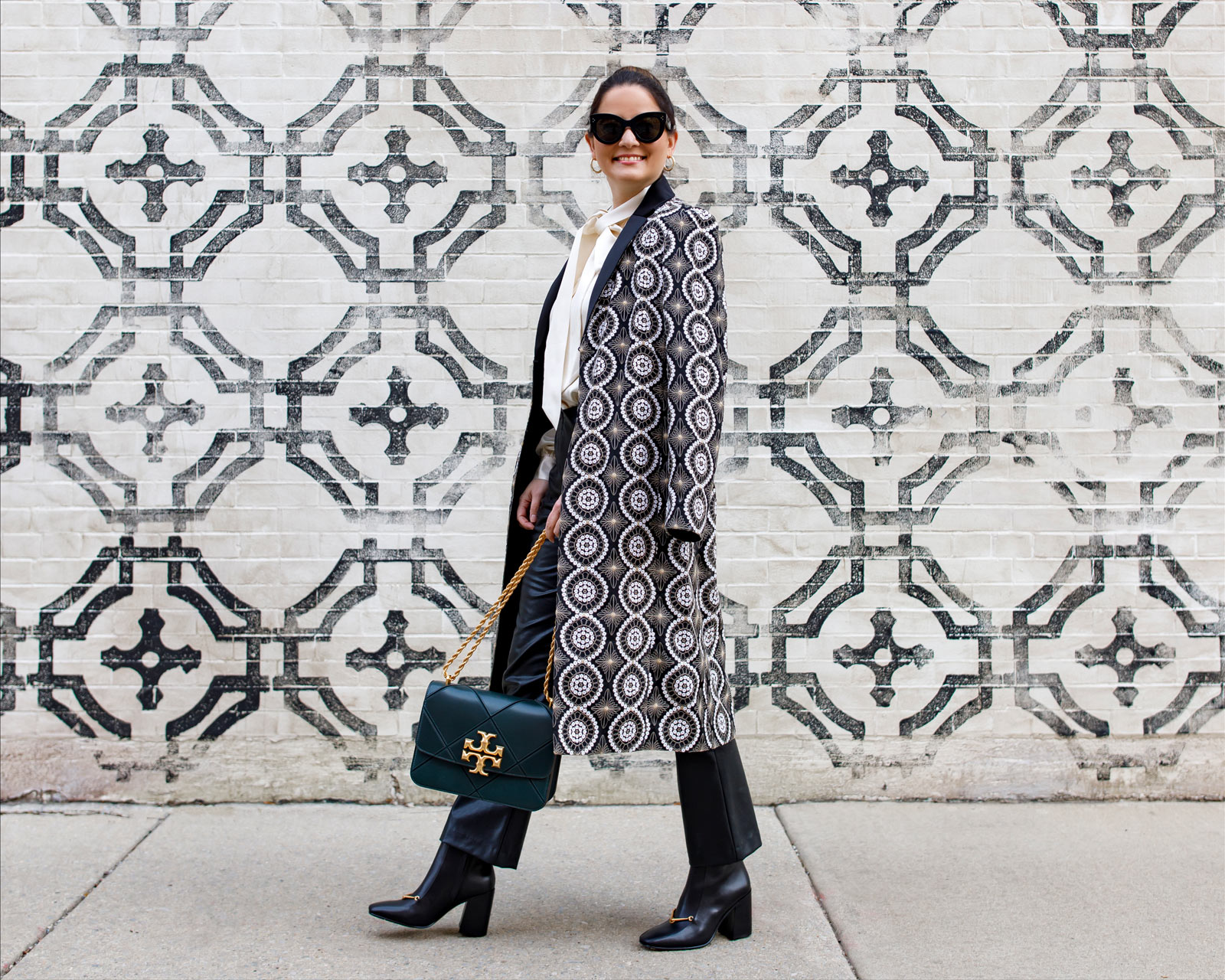 Jennifer Lake Tory Burch Black Embroidered Coat