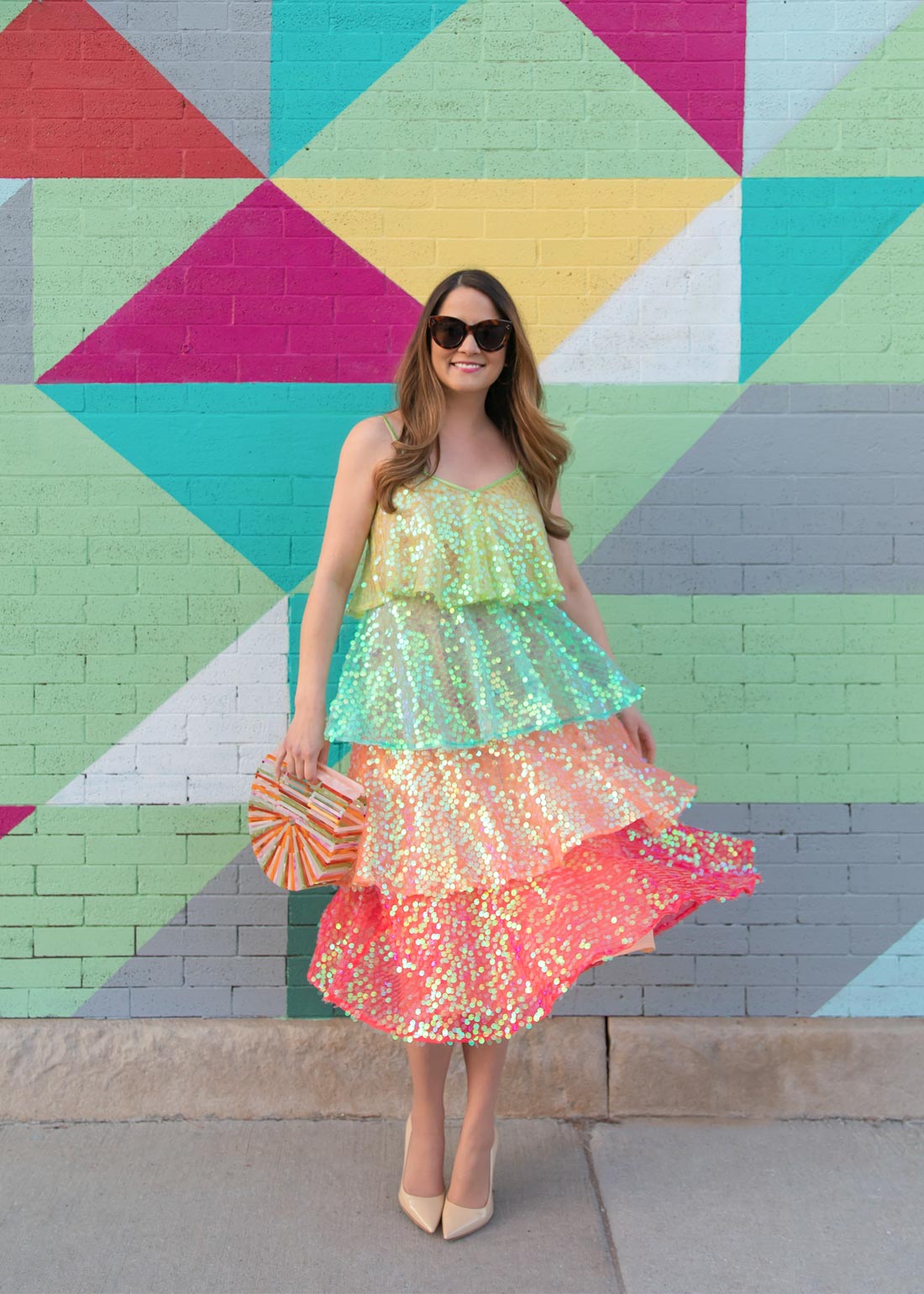 Tiered Rainbow Sequin Dress | Sundress Arista - Style Charade