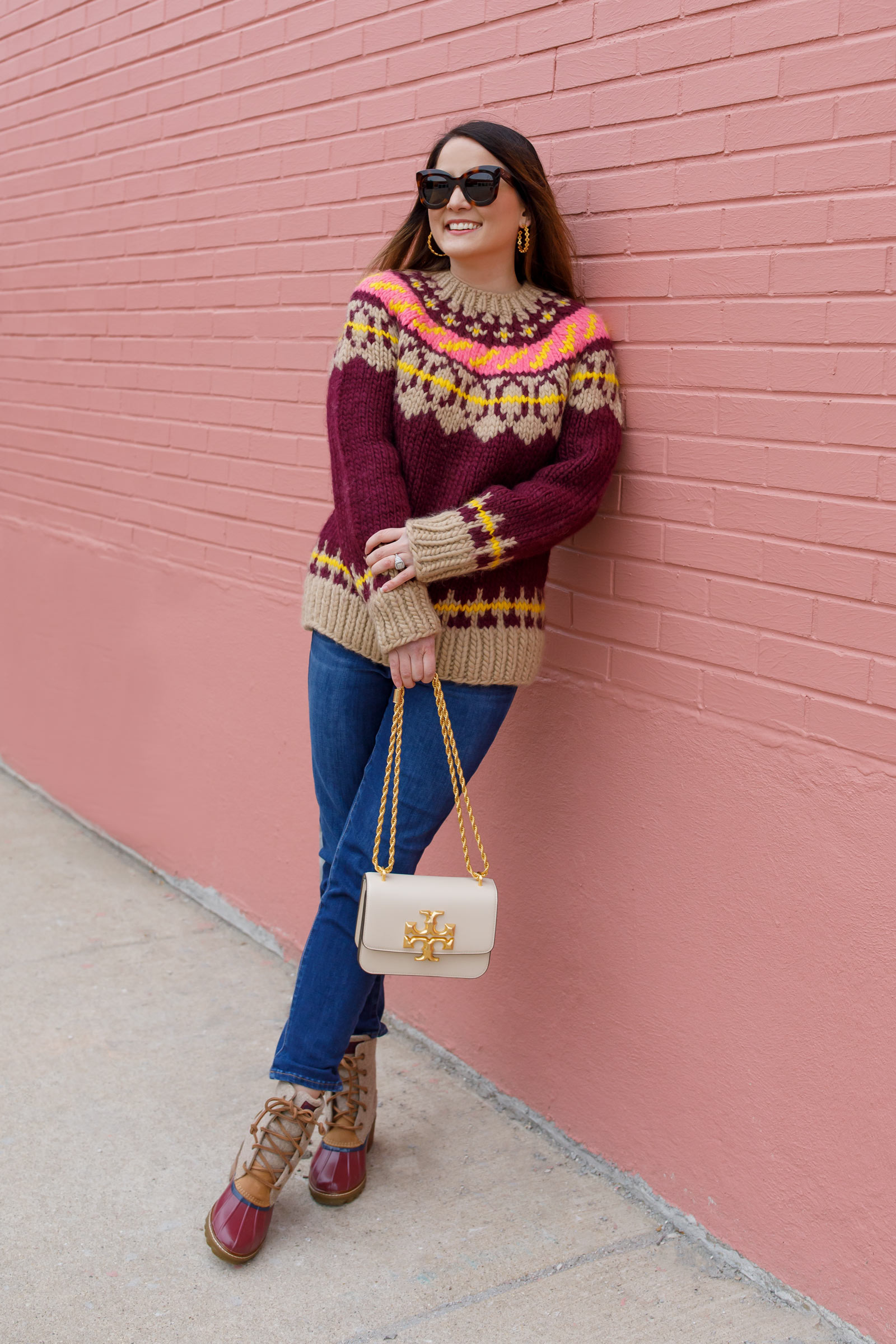 Jennifer Lake Tory Burch Burgundy Sweater