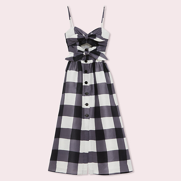 gingham tie front dress