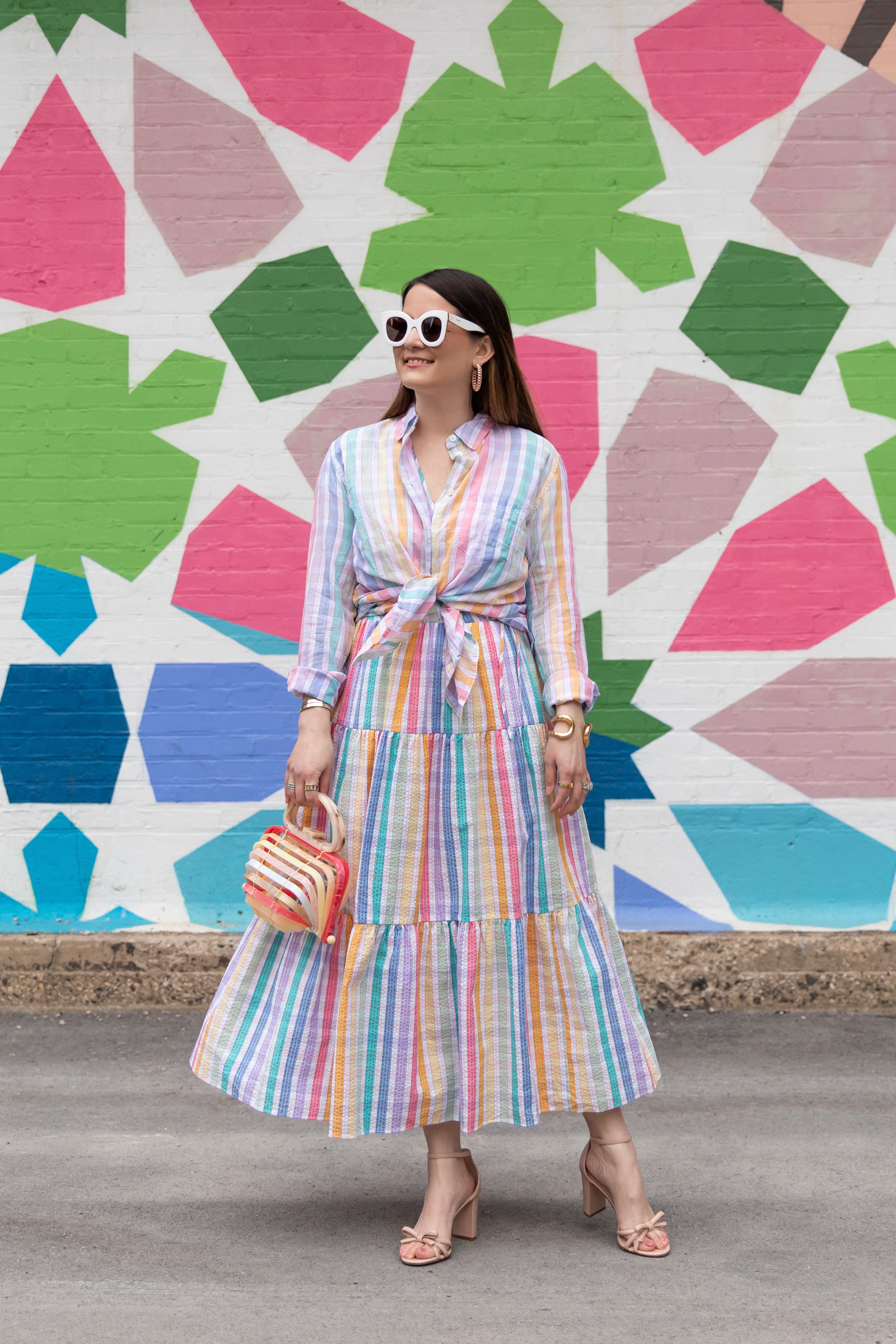 J.CREW Seersucker Dolman Sleeve Pastel Rainbow Striped Mini Dress XSP NWT h...