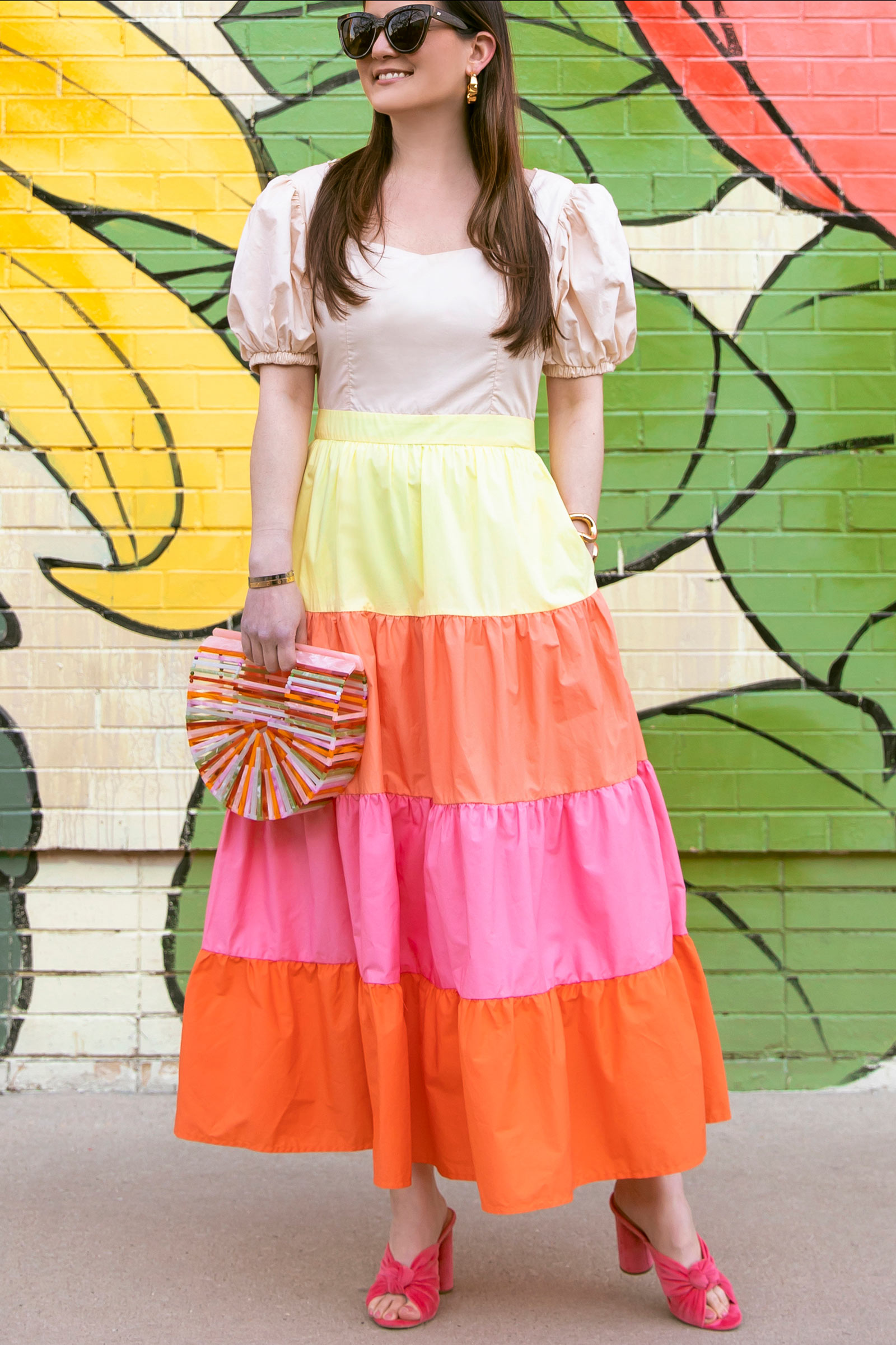 English Factory Colorblock Tiered Midi Dress