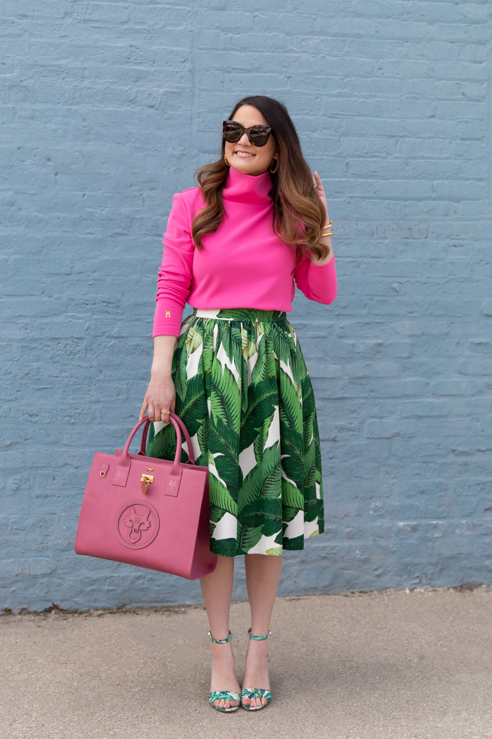 Jennifer Lake Palm Print Skirt