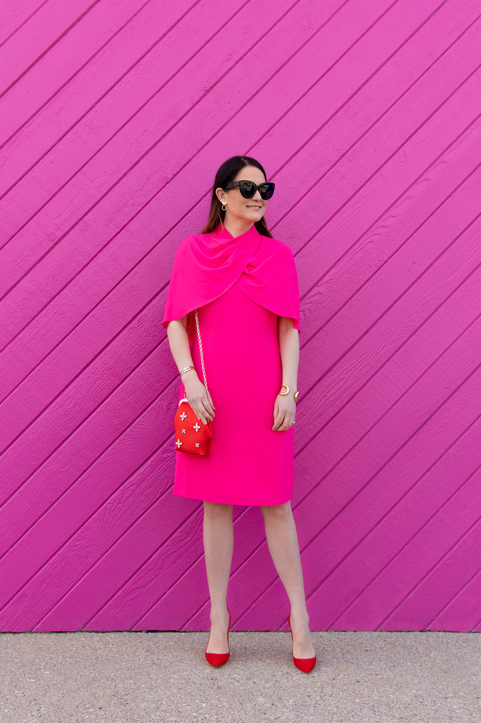 Jennifer Lake Pink Cape Dress