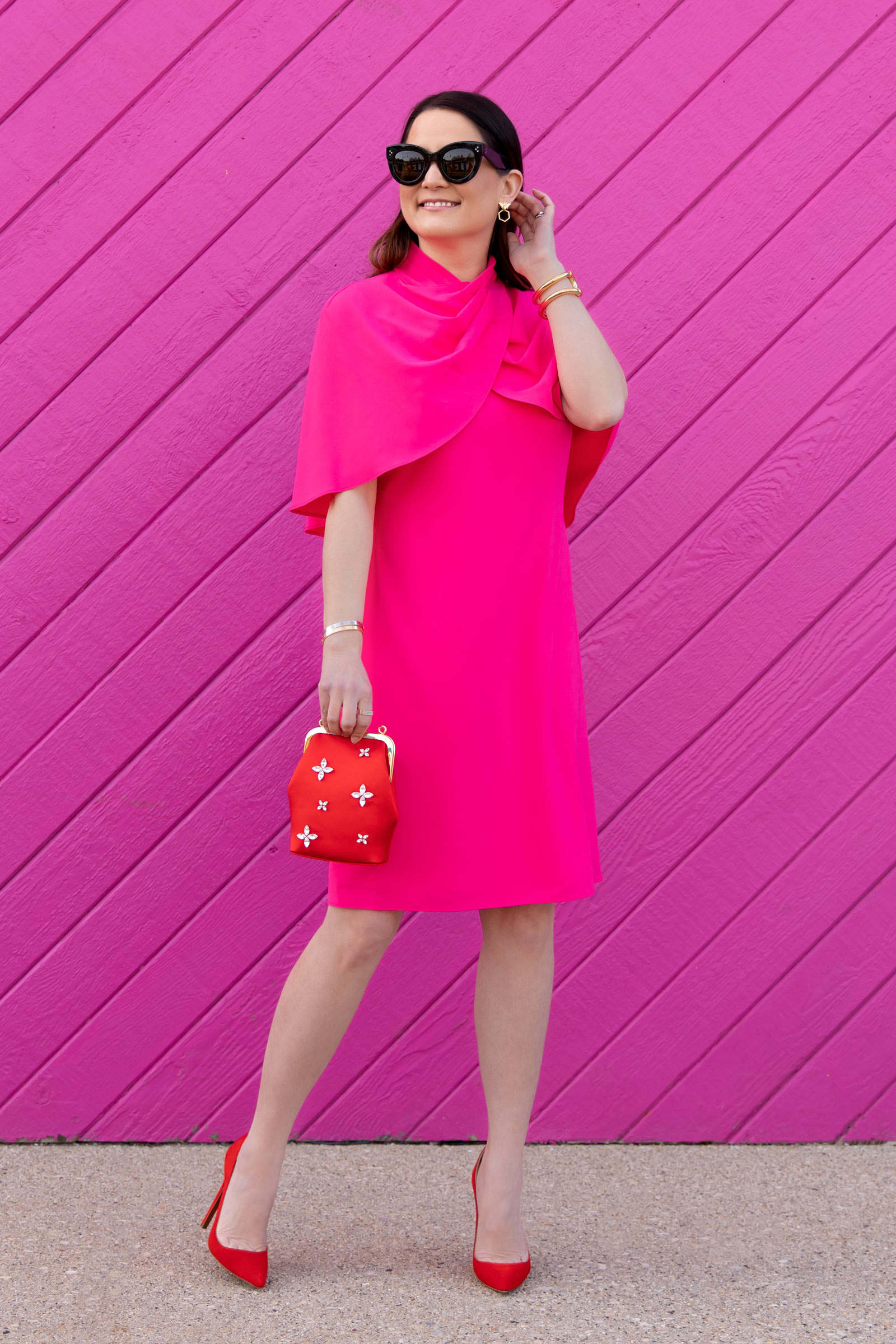 Jennifer Lake Tahari Pink Cape Dress