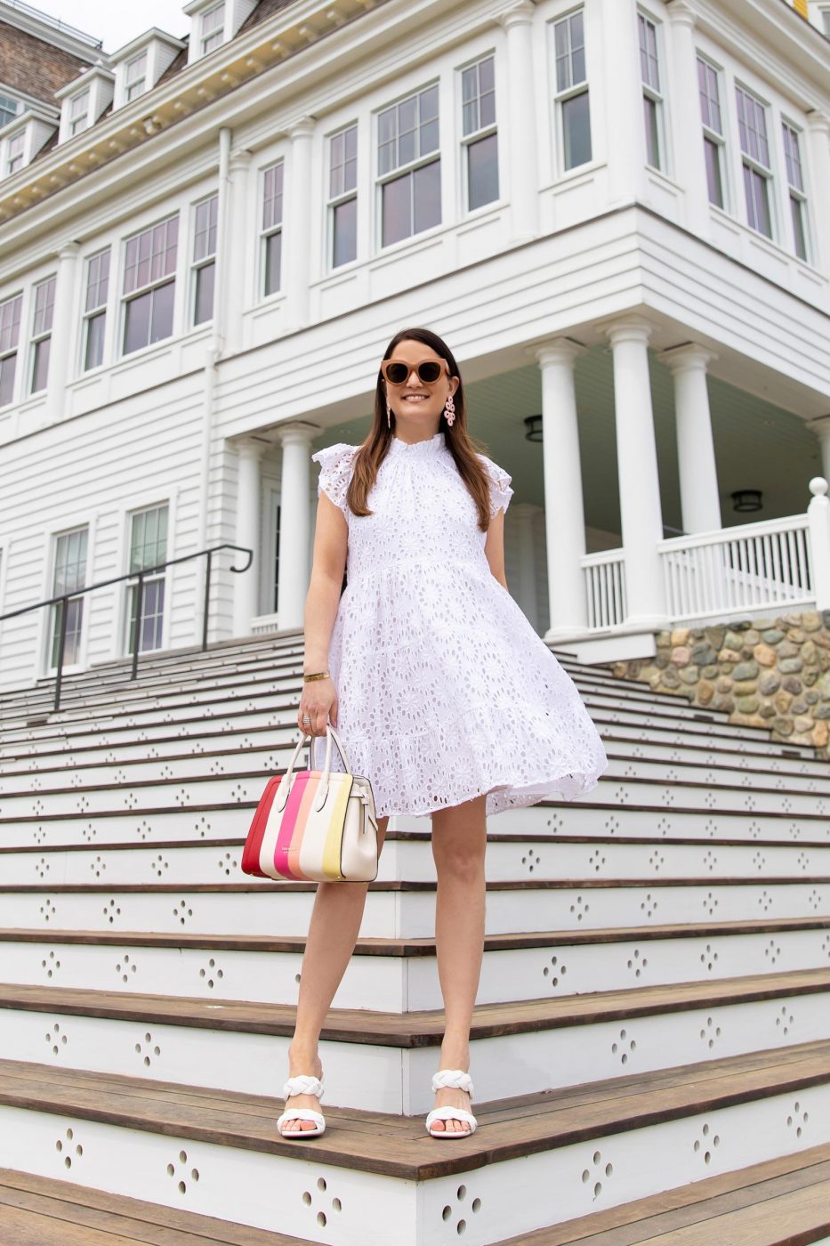 Sail to Sable White Eyelet Flutter Sleeve Dress