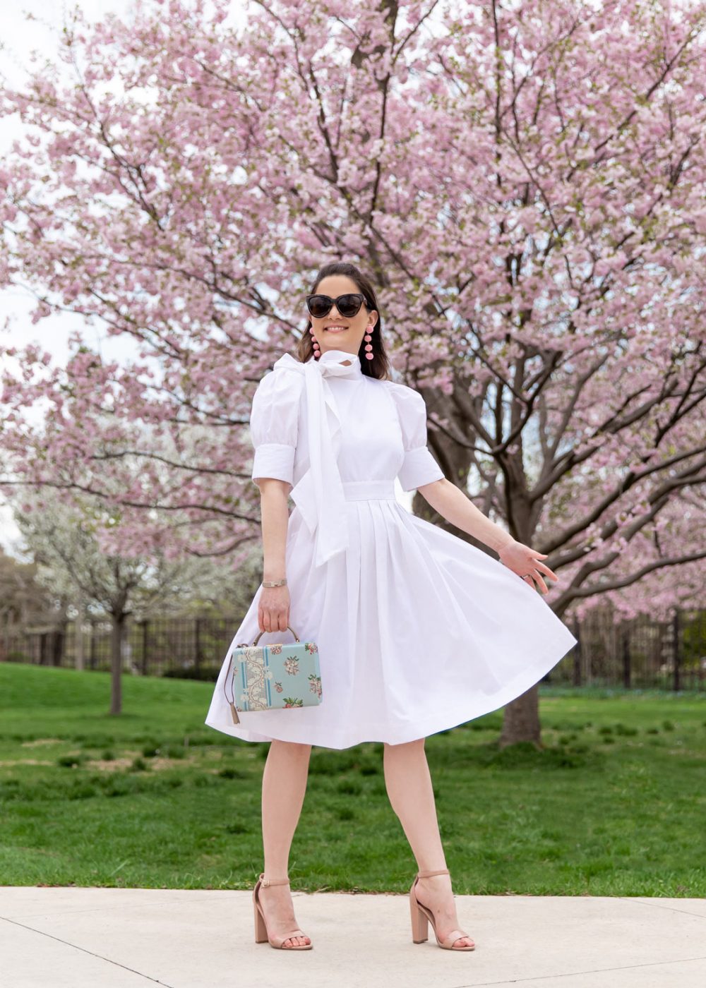 White Bow Neck Dress