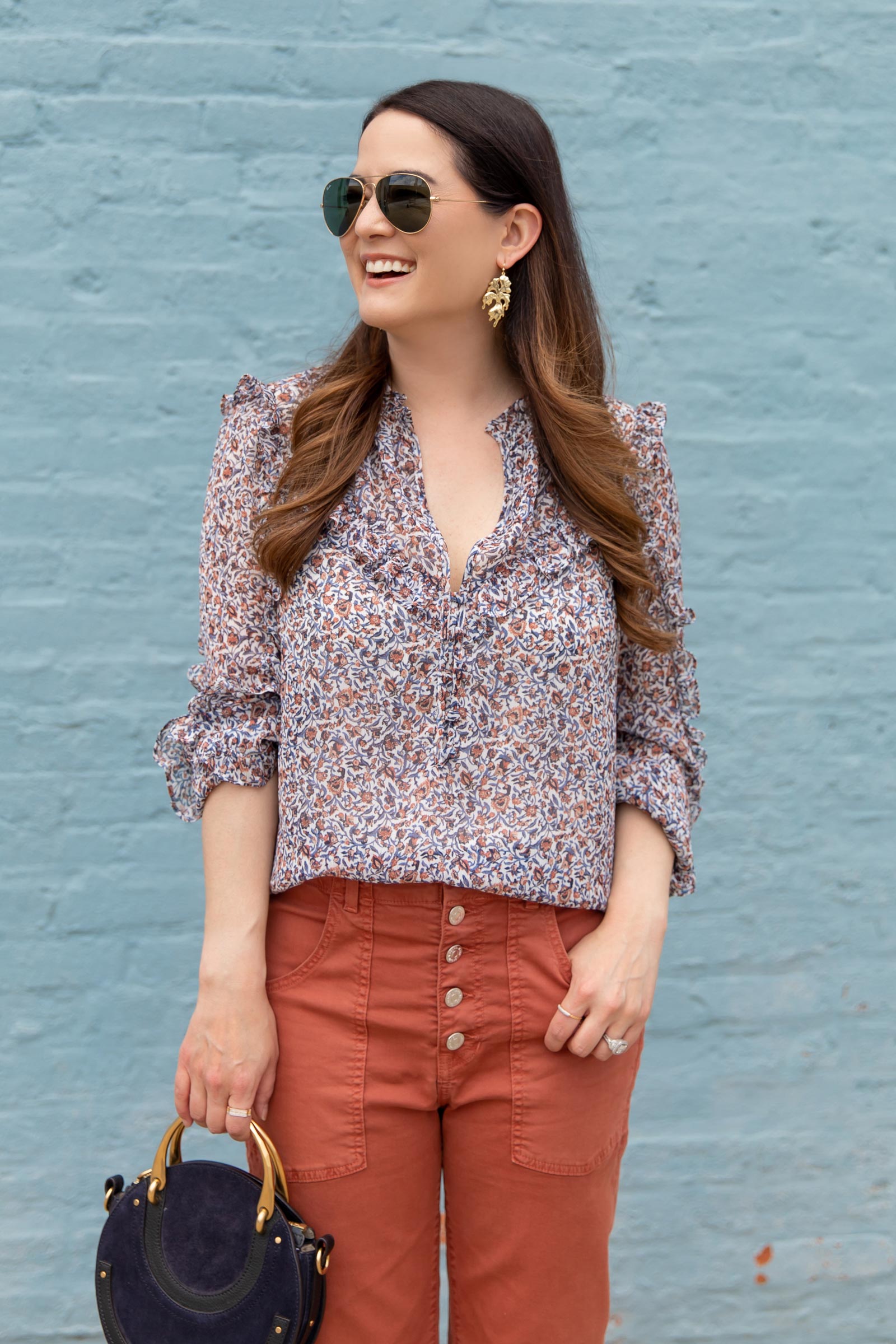 Jennifer Lake Veronica Beard Floral Puff Sleeve Top