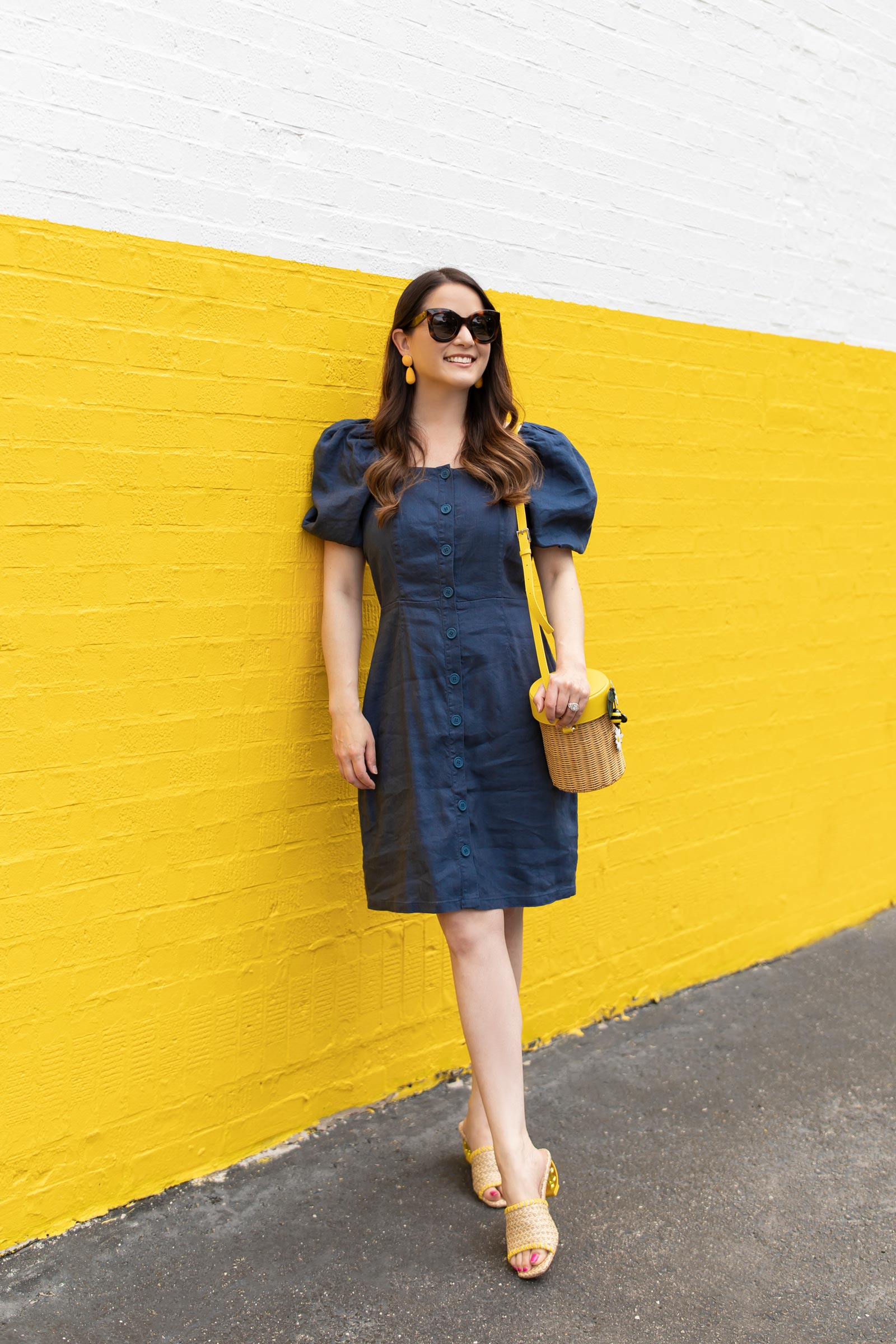 rachel parcell navy linen dress