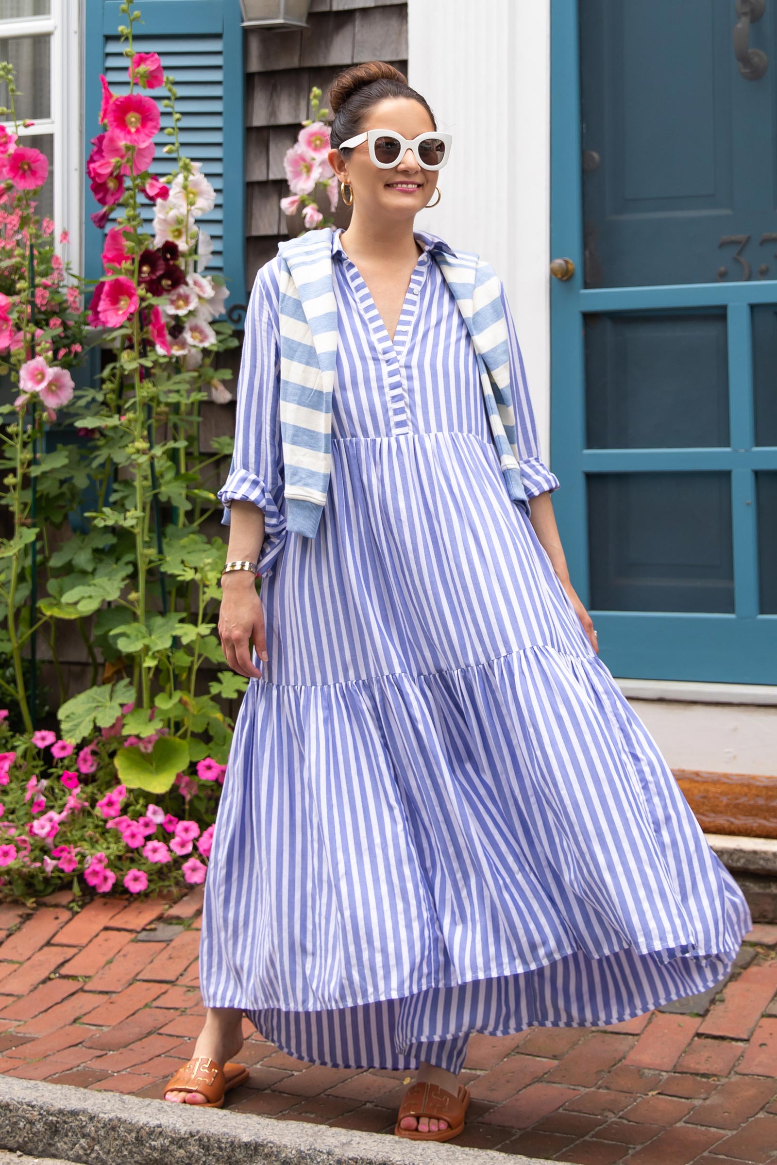 vineyard vines blue stripe tiered shirtdress