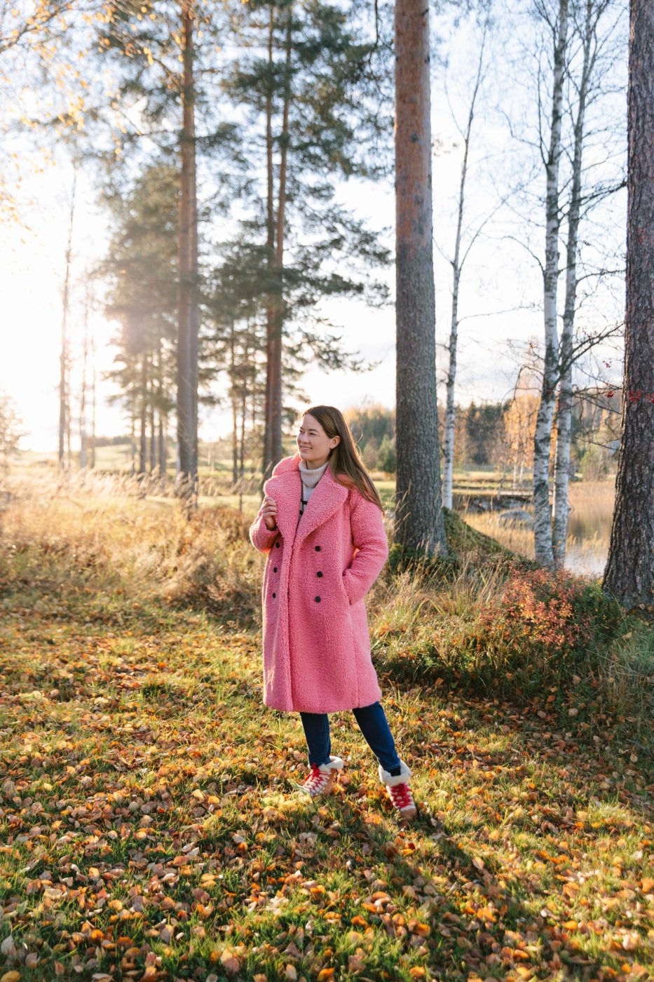 Jennifer Lake Finland Pink Coat