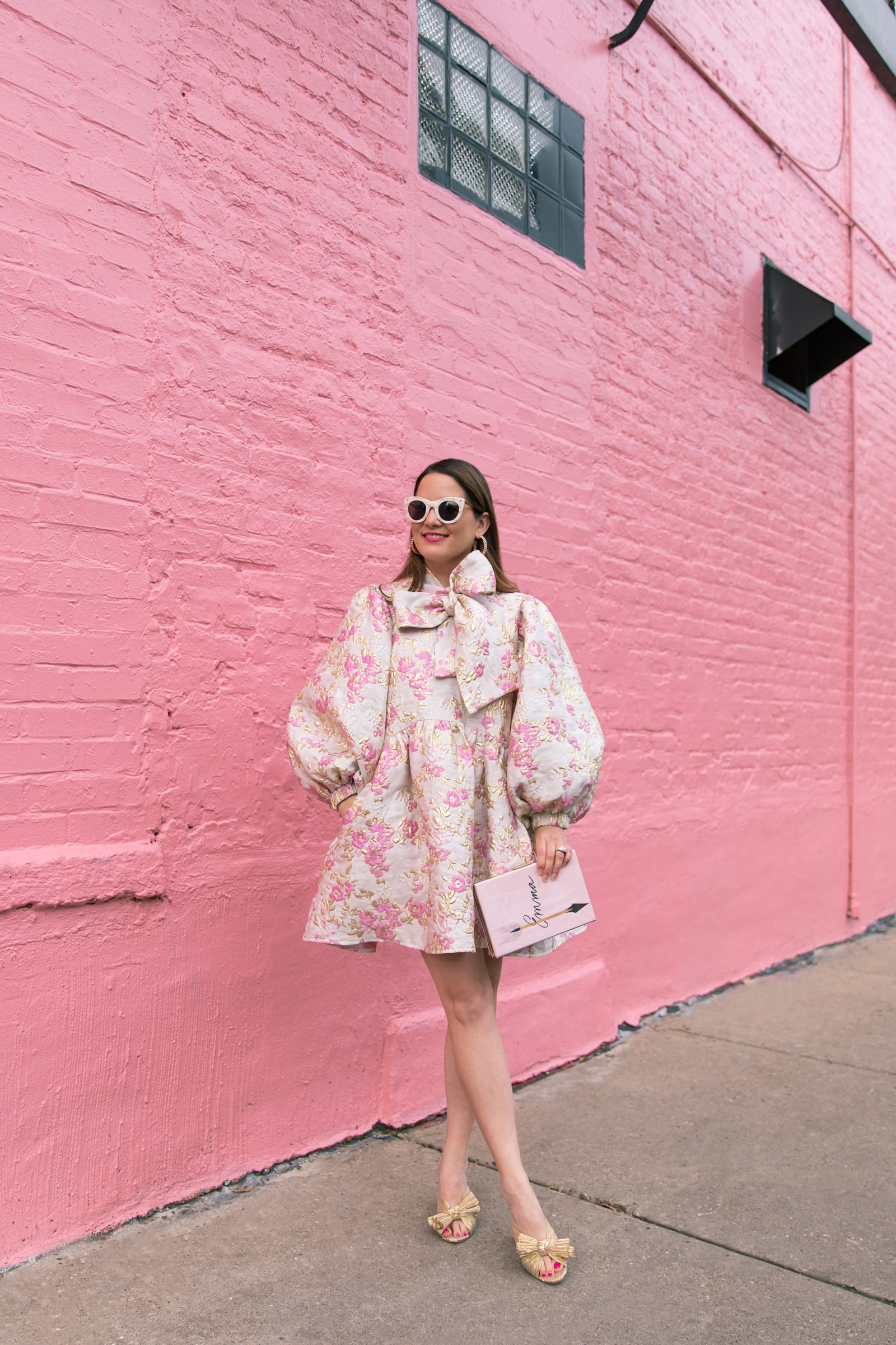 jennifer lake pink brocade mini dress