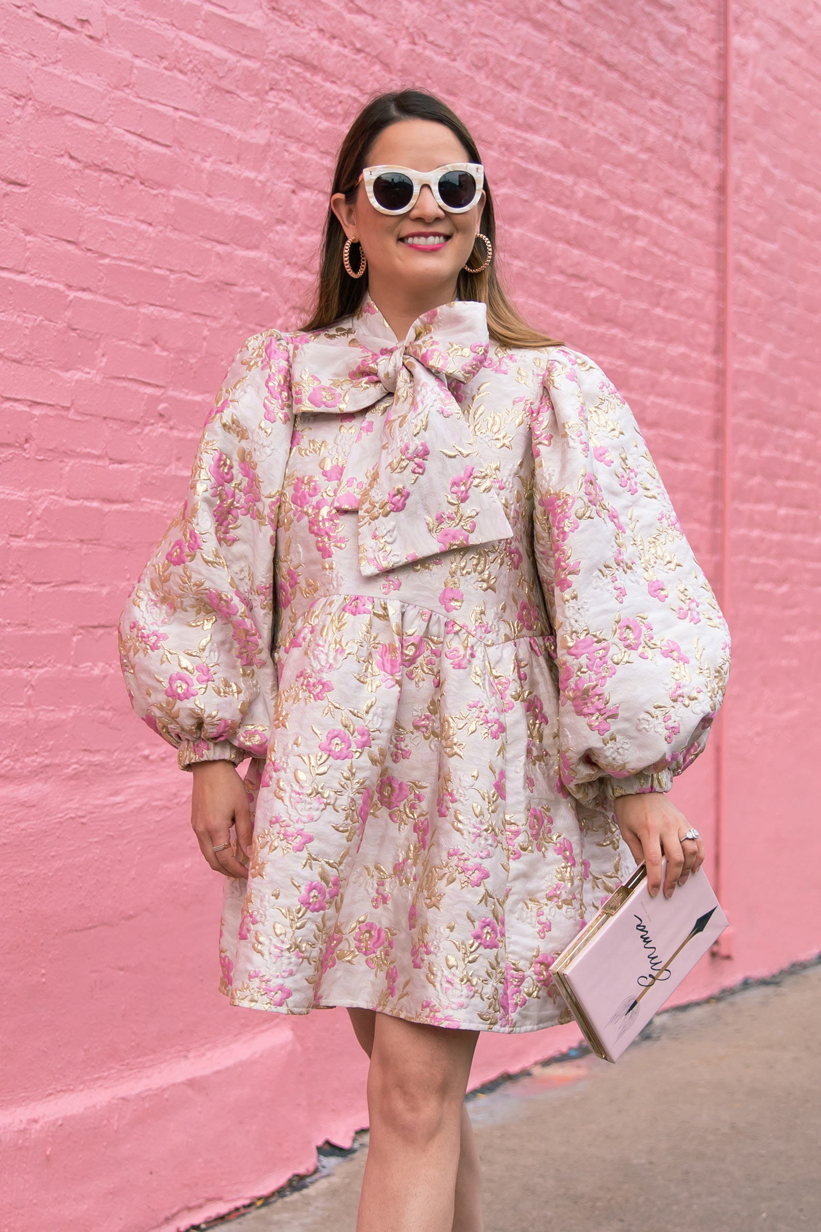 Sister Jane Pink Brocade Bow Dress