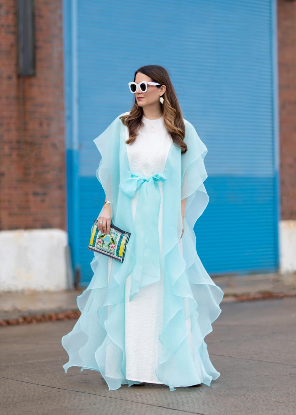 Jennifer Lake Blue Ruffle Baruni Gown