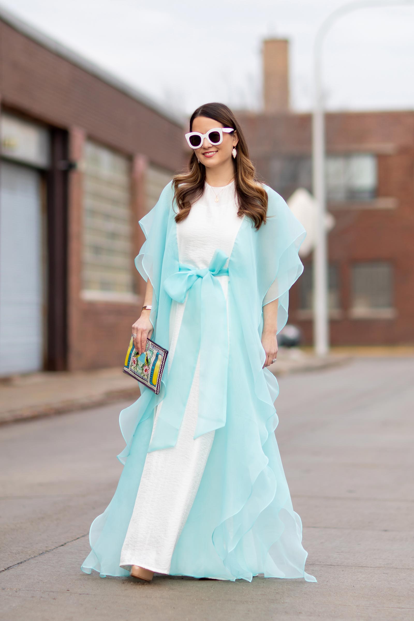 Jennifer Lake Blue Ruffle Organza Dress