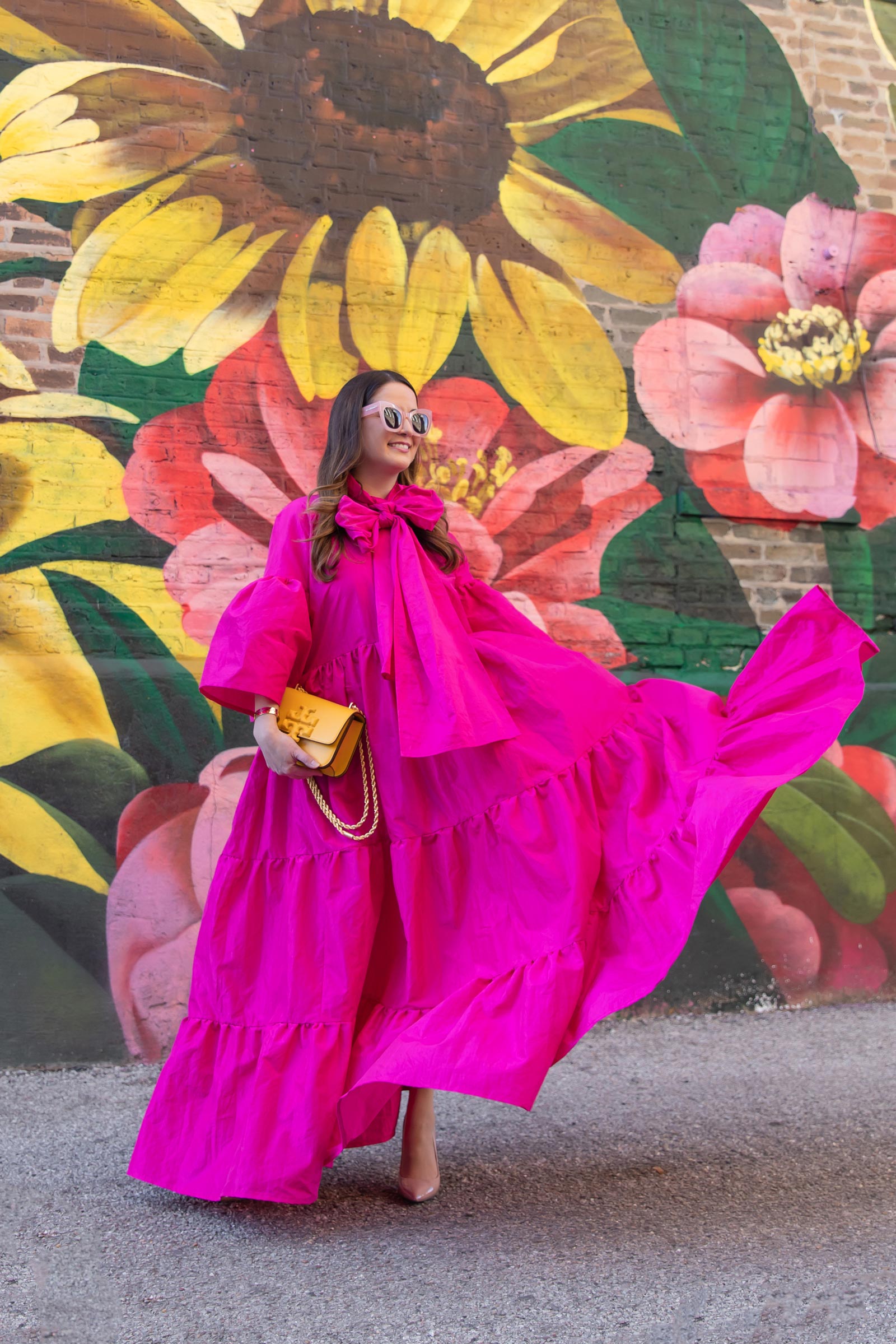 Jennifer Lake Pink Yellow Outfit