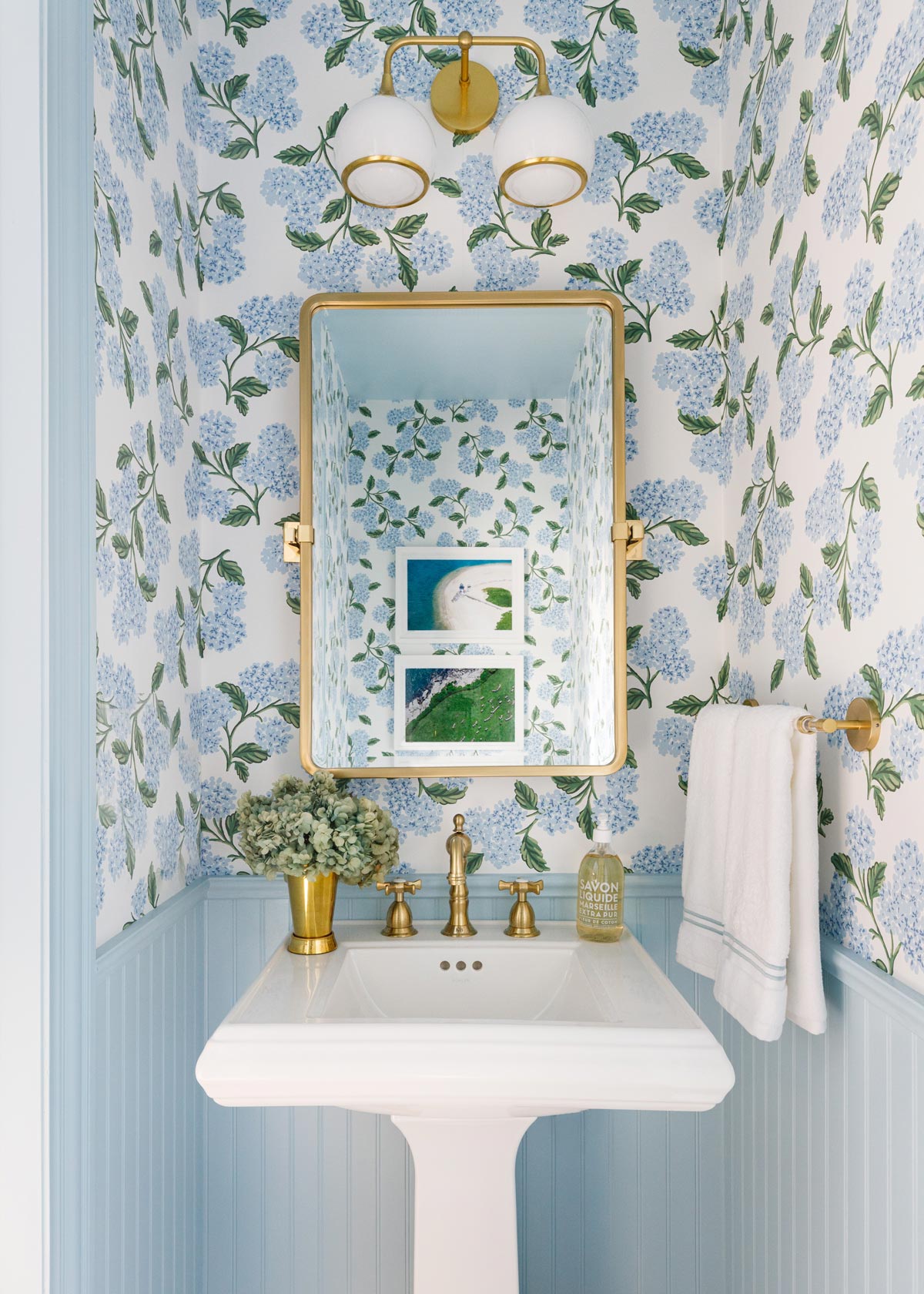 Our Powder Room Redesign | Hydrangea Wallpaper - Style Charade